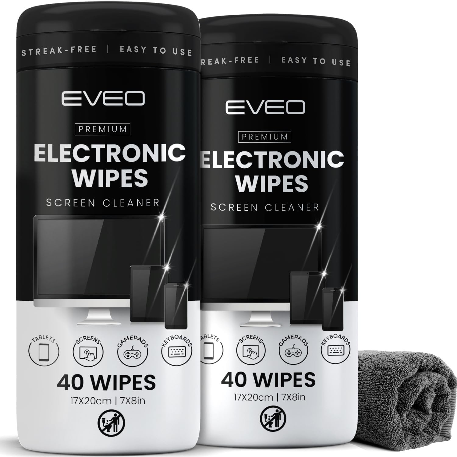 Electronic Wipes Screen Cleaner Streak-Free [2 Pack x40] Computer 3 Piece Set 