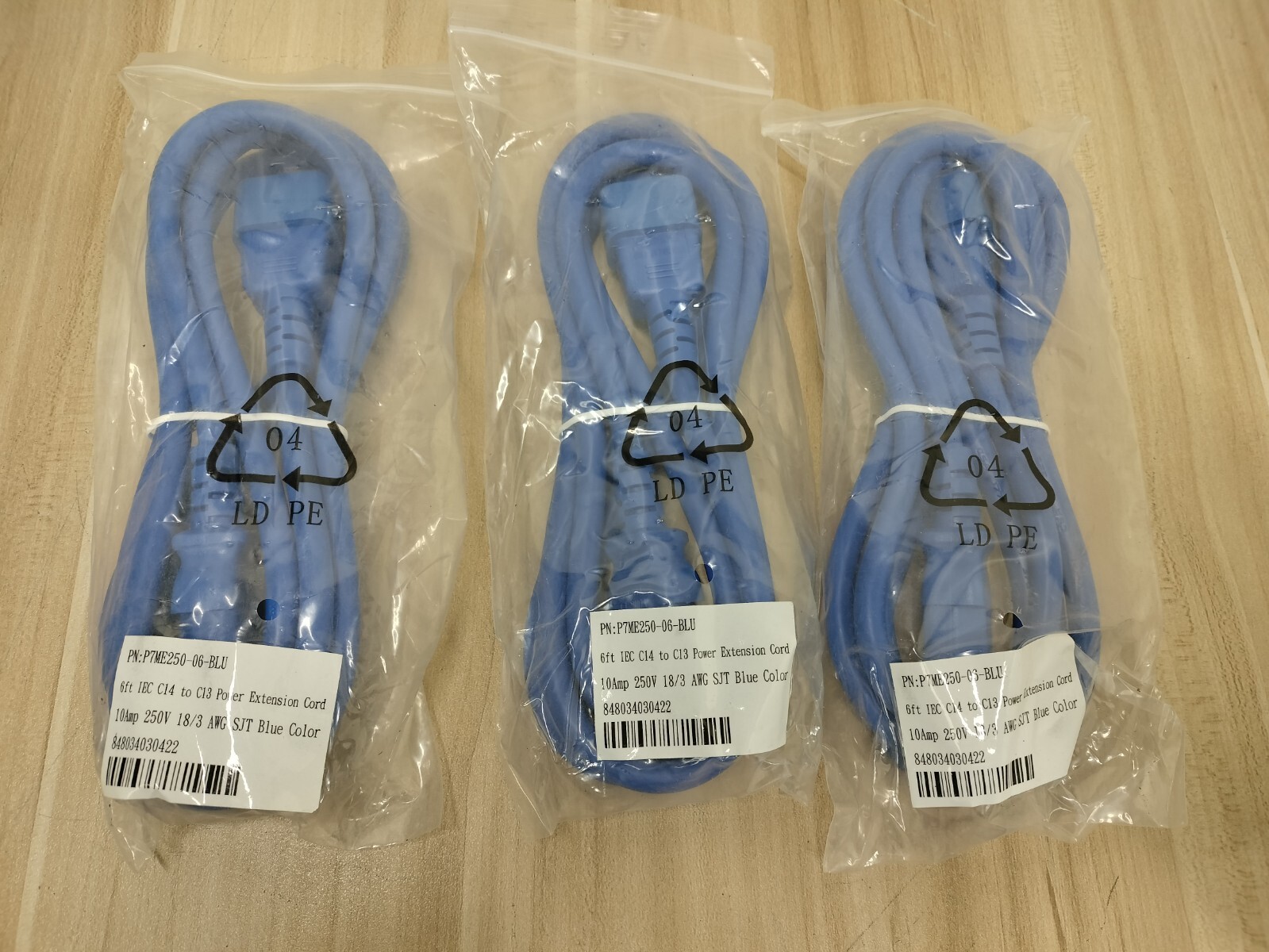 3x YUNG LI 6ft IEC C14 to C13 power Extension Cord 10Amp 250V 18/3 AWG - BLUE