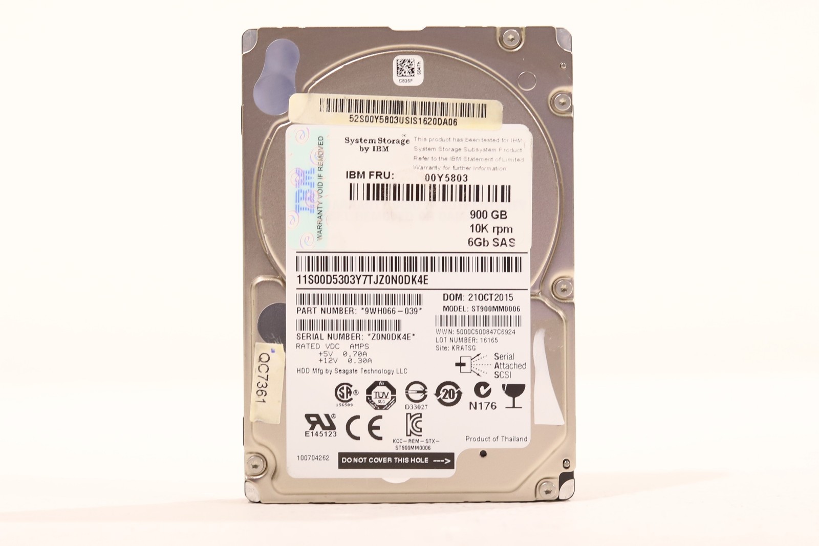 IBM ST900MM0006 900GB 2.5" 6Gb/s 10K RPM SAS Hard Drive FRU P/N: 00Y5803 Tested