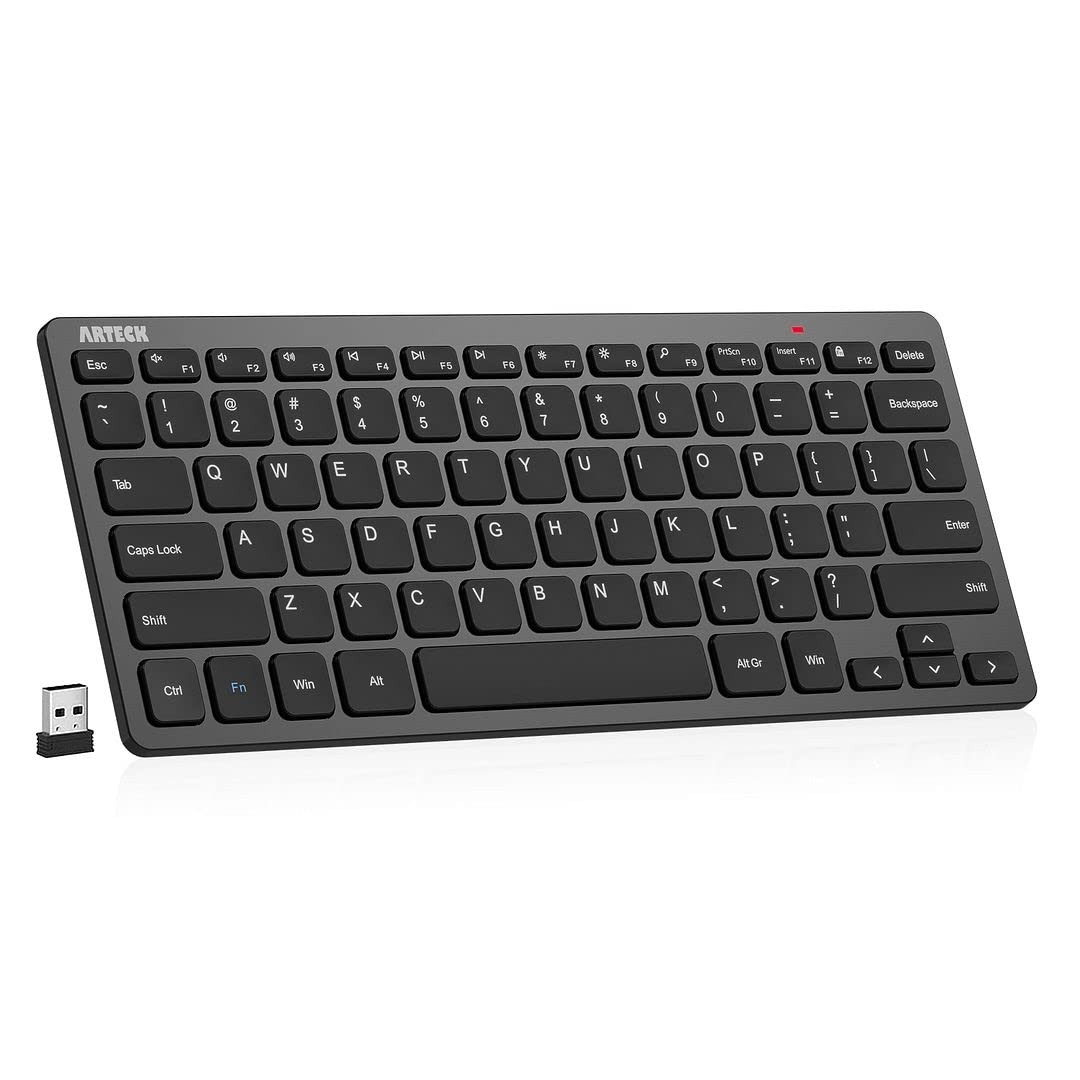 Arteck 2.4G Wireless Keyboard Ultra Slim and Compact with Black