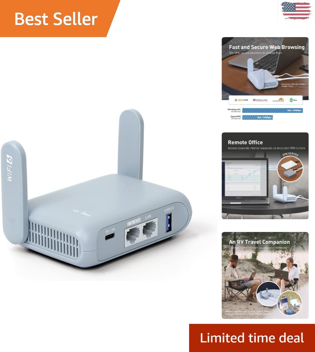 GL-MT3000 Beryl AX Wi-Fi 6 Router - Powerful VPN-Enabled Travel Companion