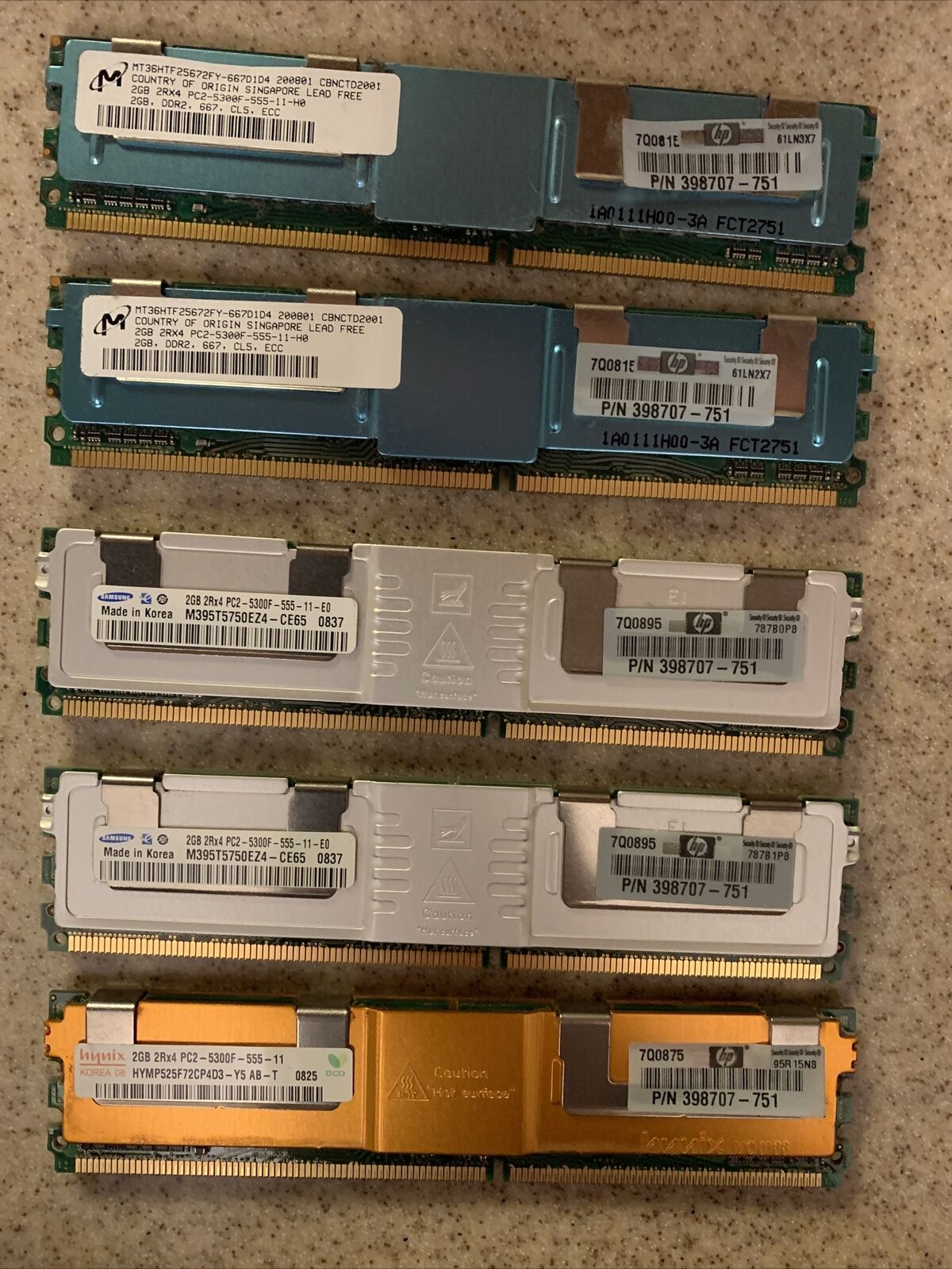 10gb 5x2gb PC2 5300 DDR2-667 SAMSUNG Hp 398707-751 Desktop Ram Memory Kit