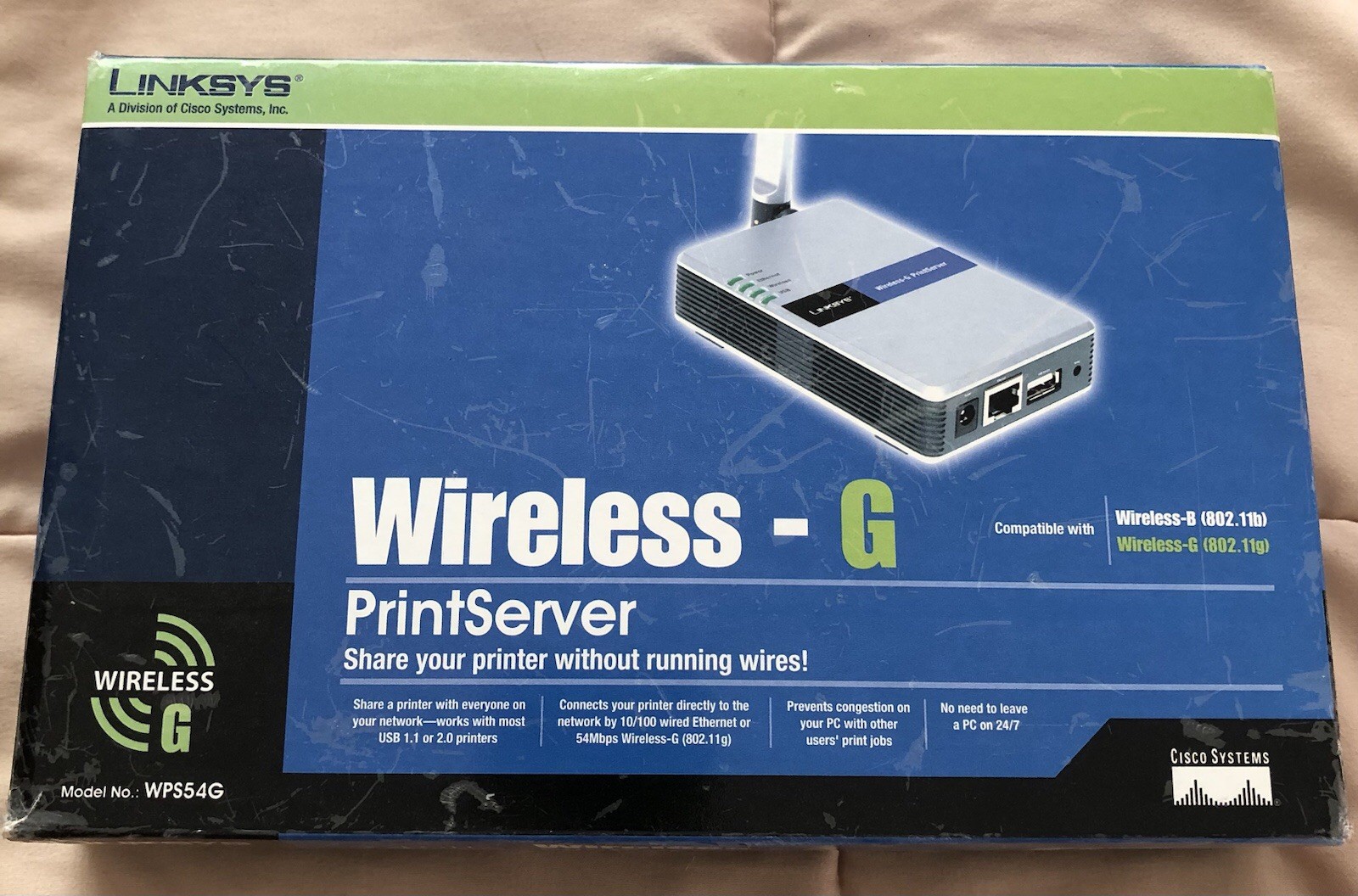 LINKSYS Wireless-G Print Server 2.4GHz 802.11g USB 2.0 / Model WPS54G 