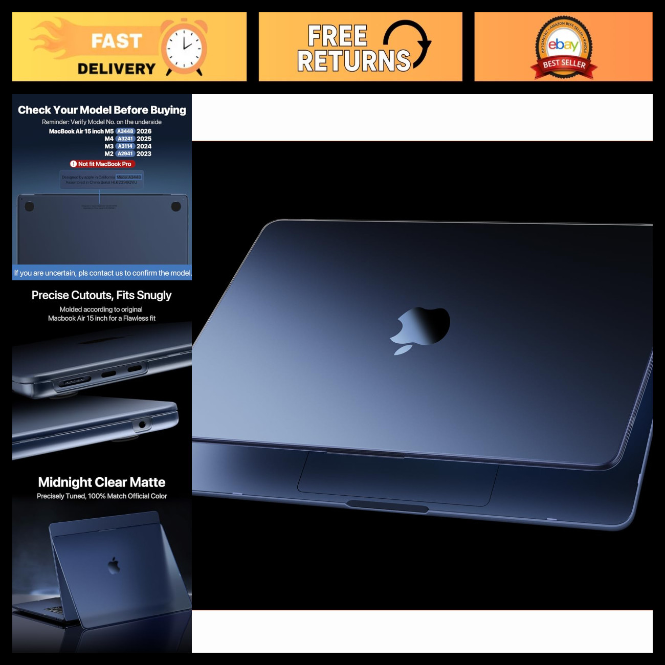 MacBook Air 15" Case Cover for M5 M4 M3 M2 (2023-2026) - Slim, Lightweight Prote