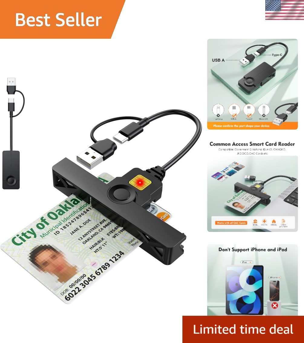 CAC Reader Military USB C CAC Card Reader 2 in 1 Dual Connector DOD Military ...