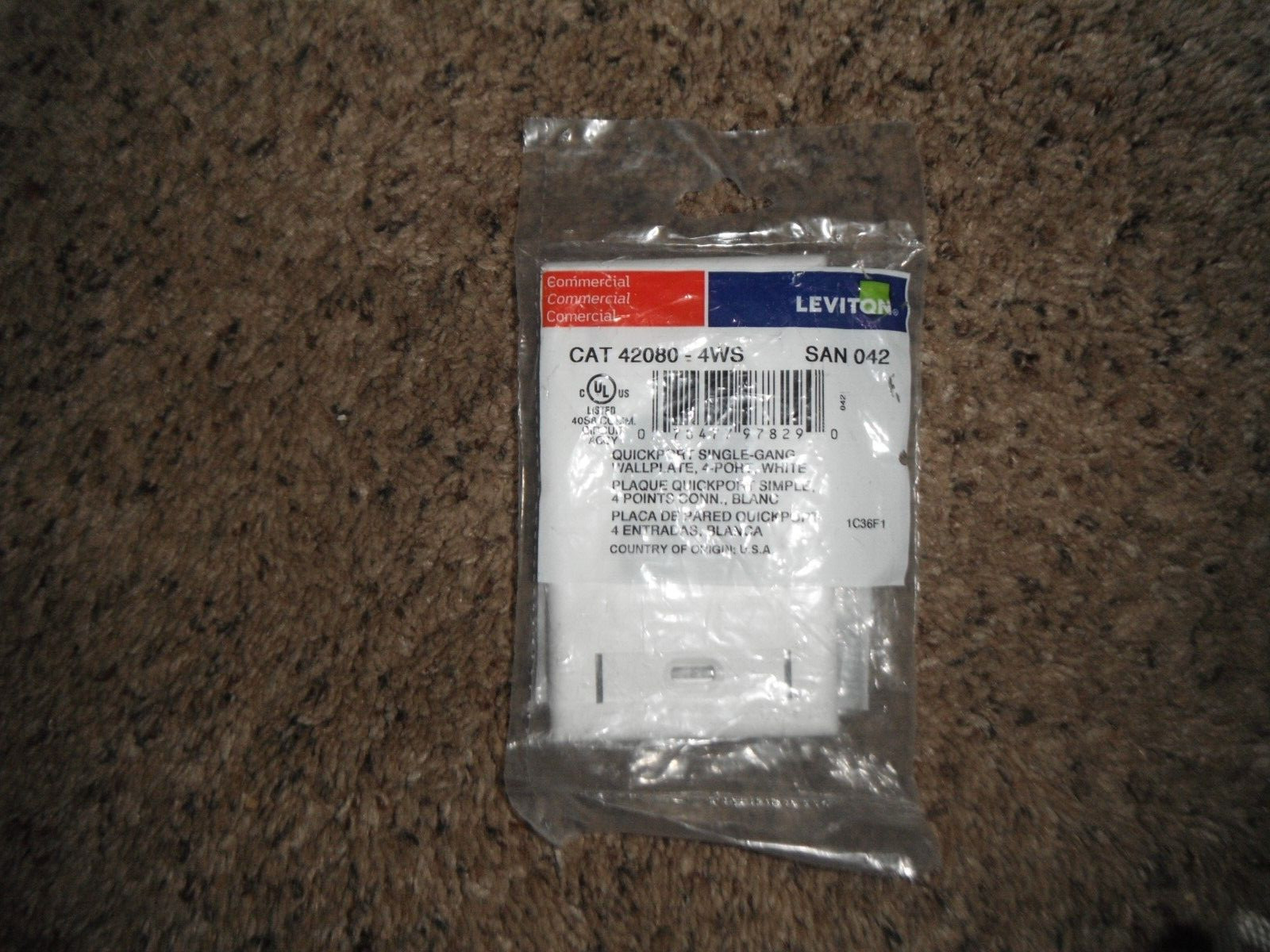 NEW & SEALED Leviton 4-Port QuickPort Single-Gang Wall Plate WHITE 42080-4WS
