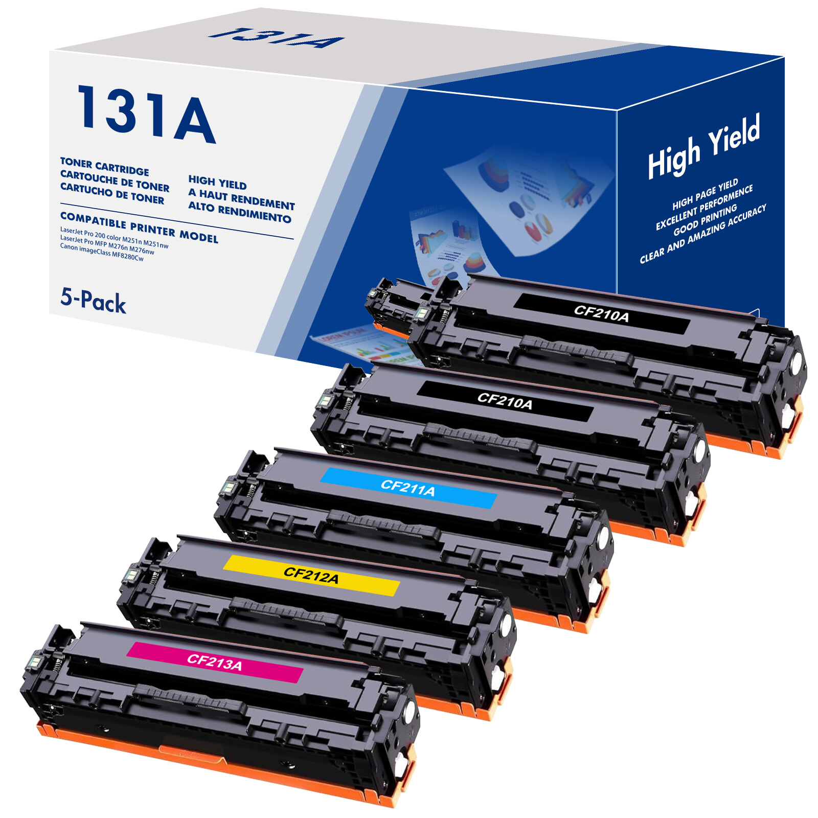 5X CF210A 131A Toner Cartridge Compatible With HP LaserJet Pro MFP M276n M276nw