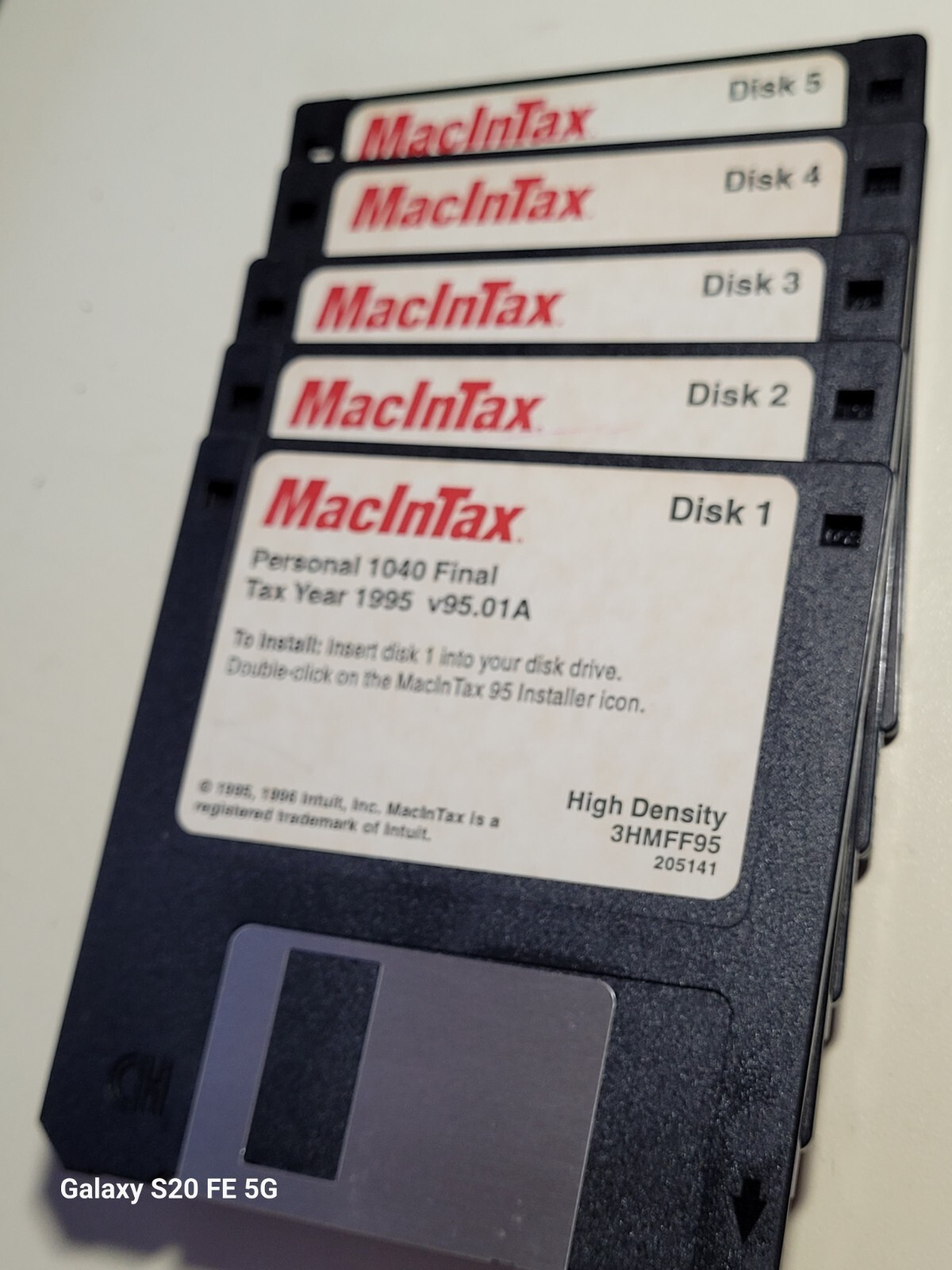 Personal 1040 FINAL-Tax Year 1995-MacInTax V95.01A- Floppy Disks #1-# 5 Software