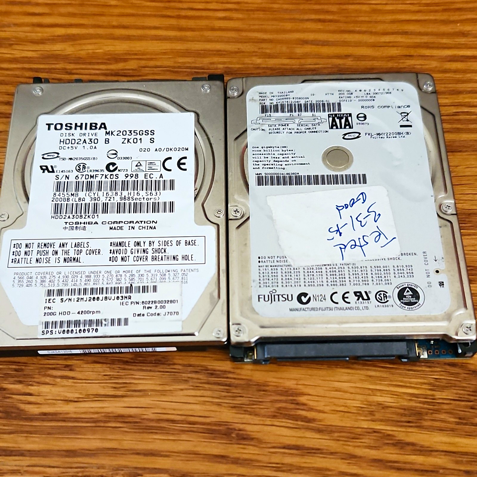 Lot Of 2,  200GB 2.5" SATA  HDD