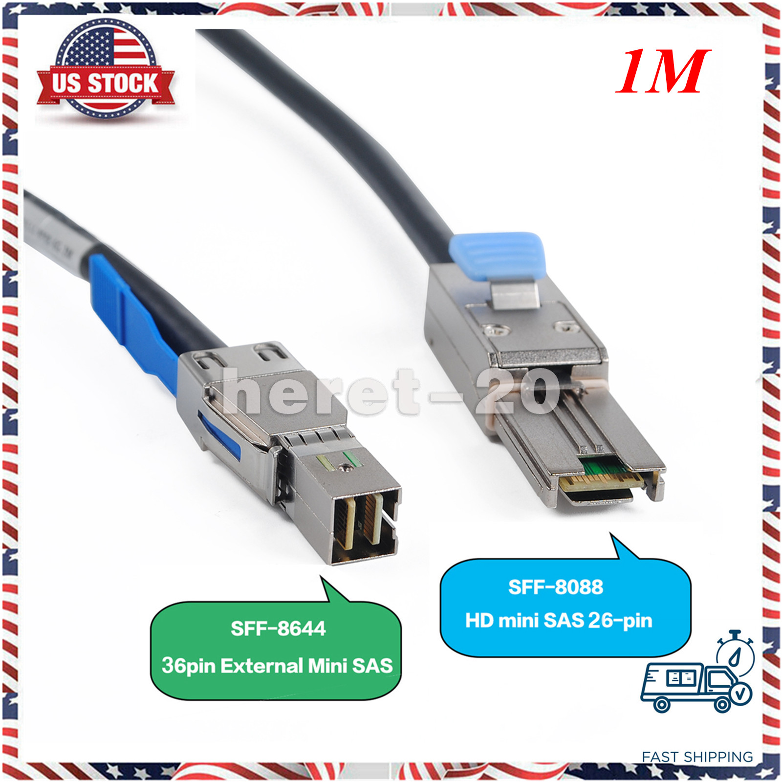 IBM 12GB/S Mini SAS High Density SFF-8644 to SFF-8088 1M Cable Cord 3.3FT