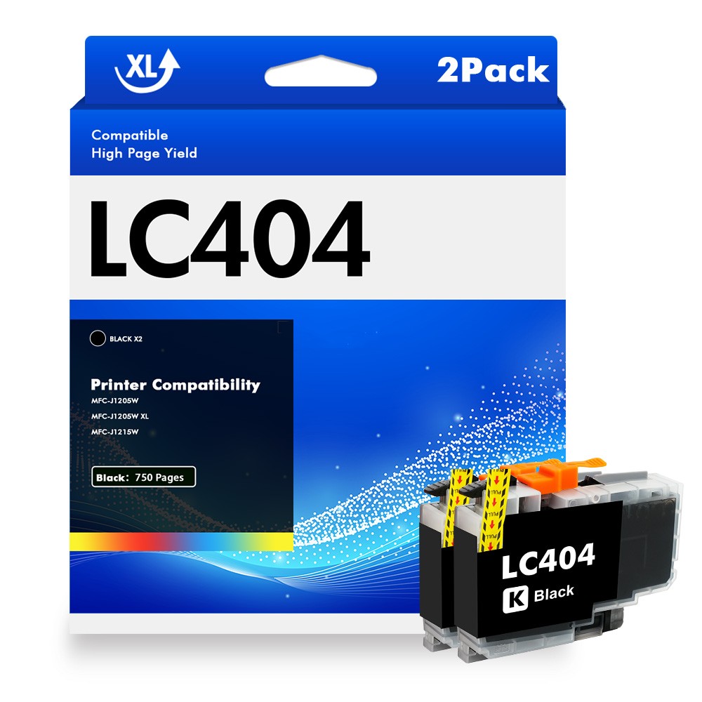 2Pack LC404 Black Ink Compatible For Brother MFC-J1205W MFC-J1215W MFC-J1205W XL