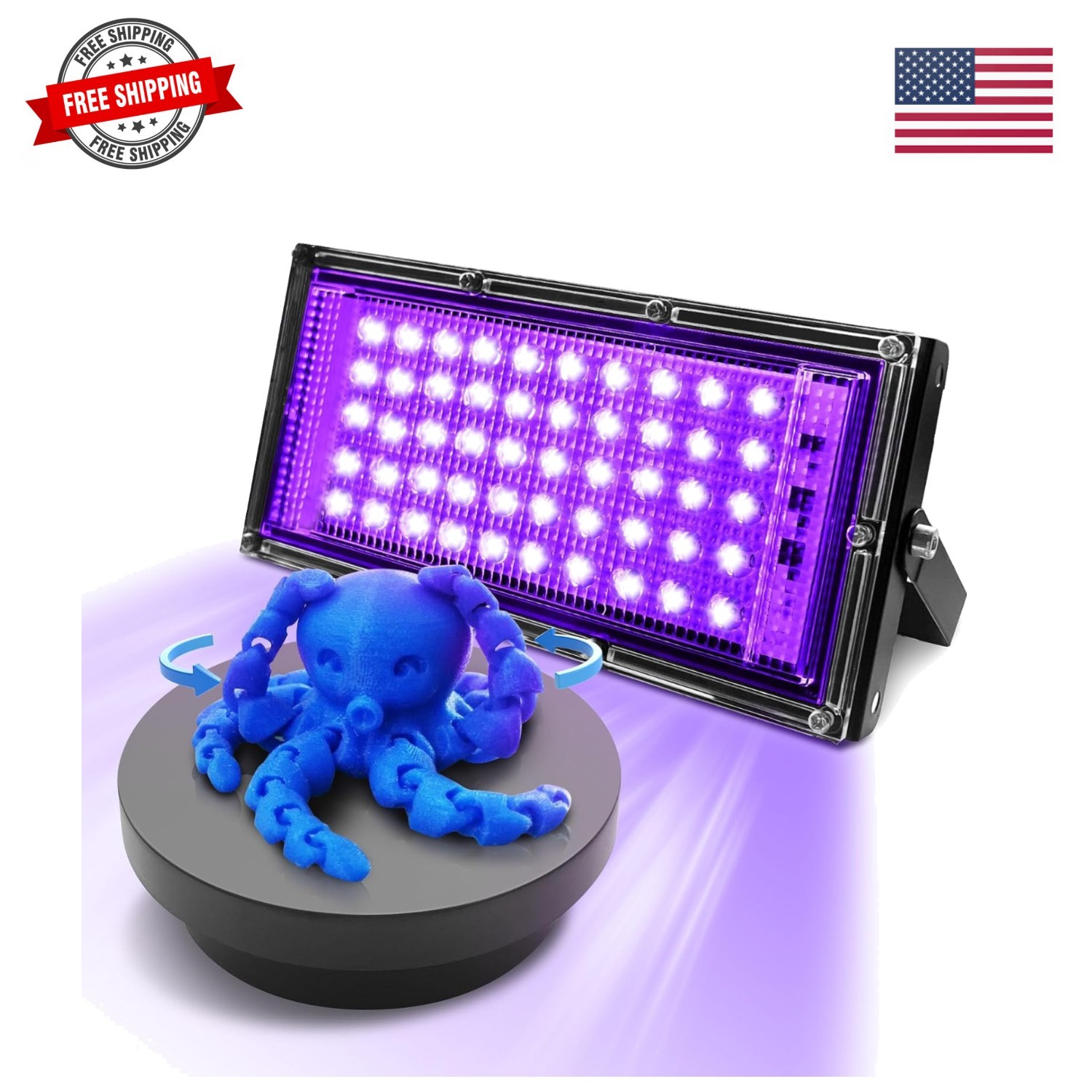50W 3D Printer UV Resin Curing Light with 360° Rotating Turntable, 405nm UV L...