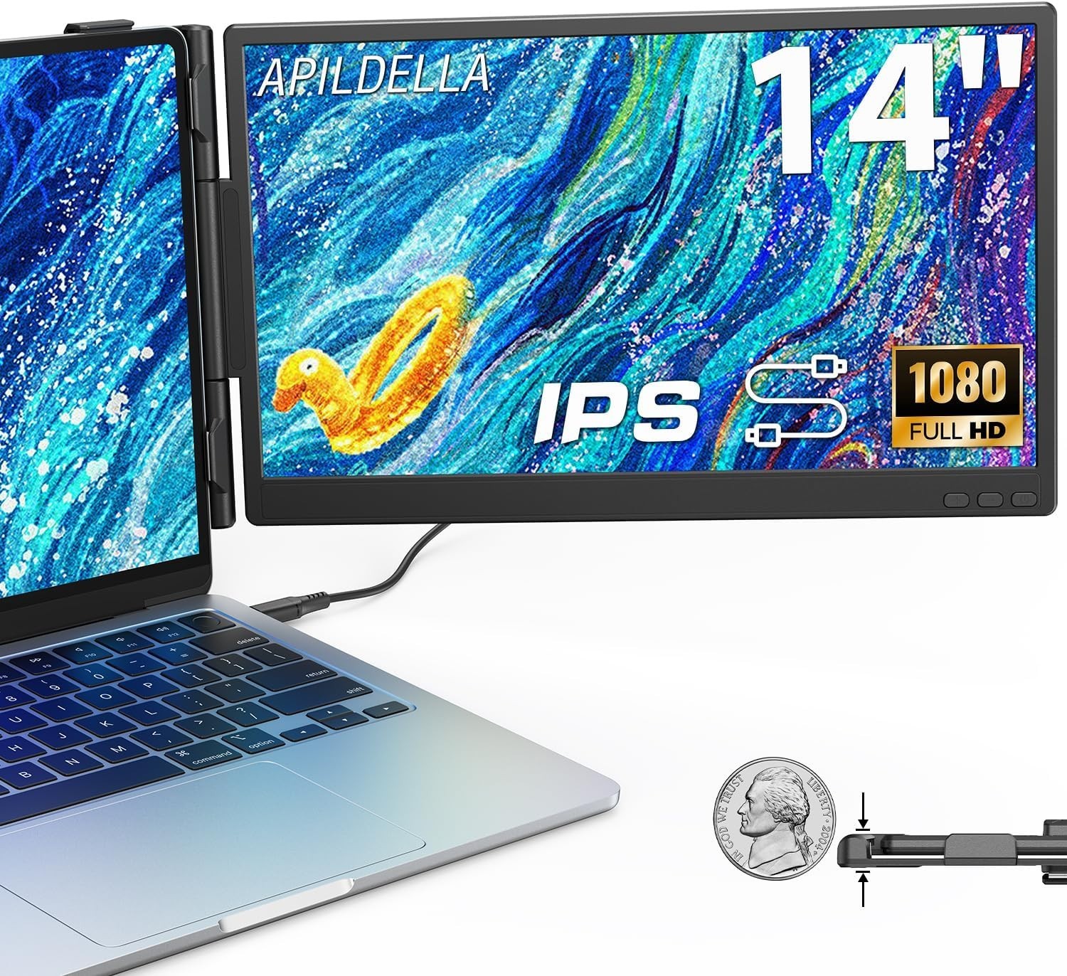 14 inch Dual Laptop Screen Extender 1080P FHD Portable Monitor for 13-16 inch