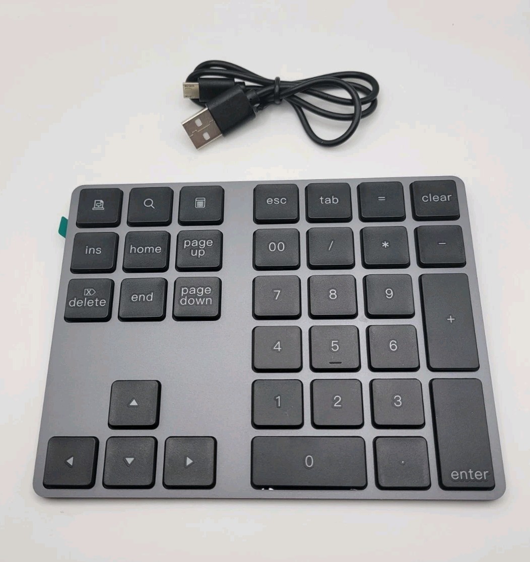 Bluetooth Wireless Number Pad Lekvey 34-Keys Rechargeable Slim Black and Gray