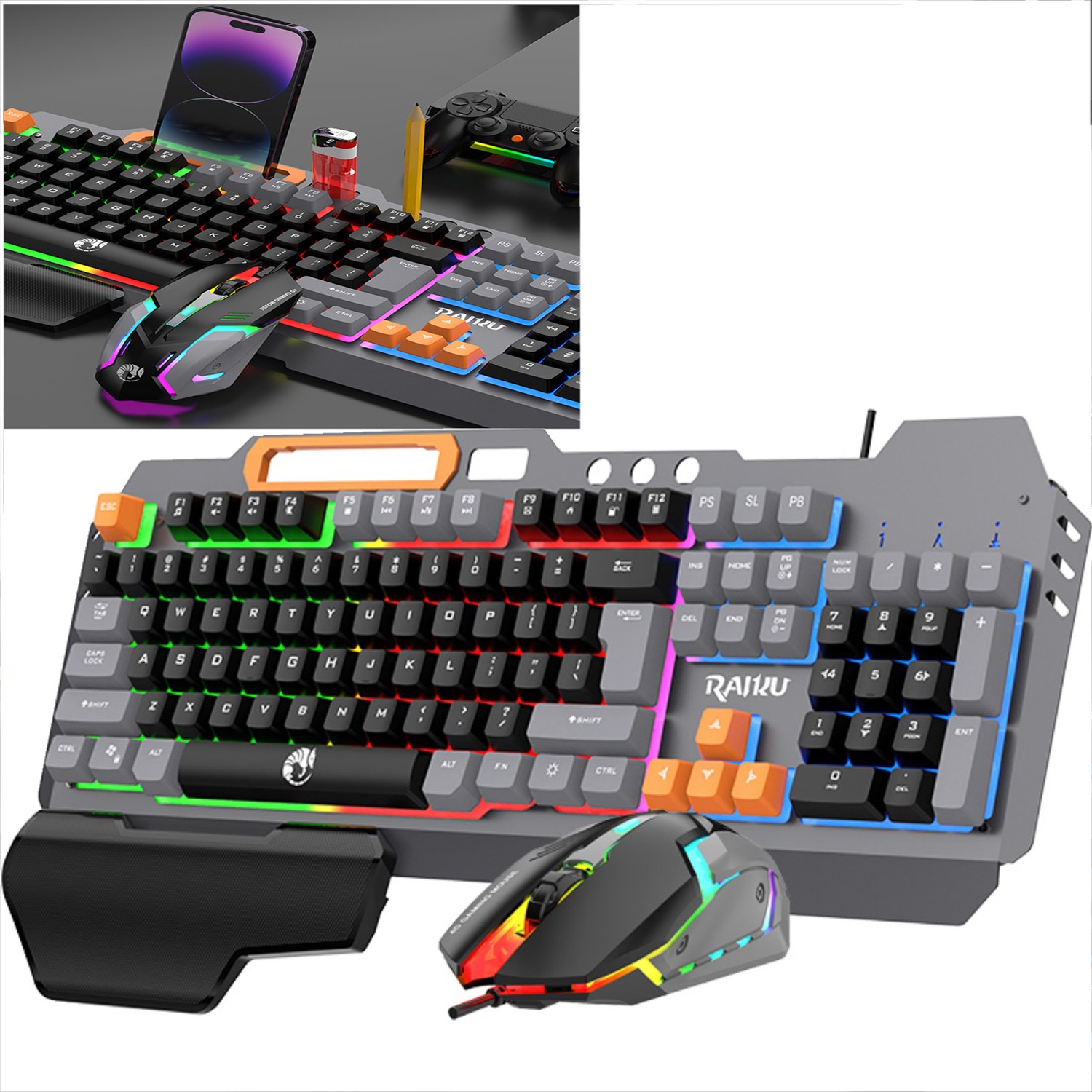 PC Rainbow LED Gaming Keyboard and Backlit Mouse Combo for Laptop Computer Game