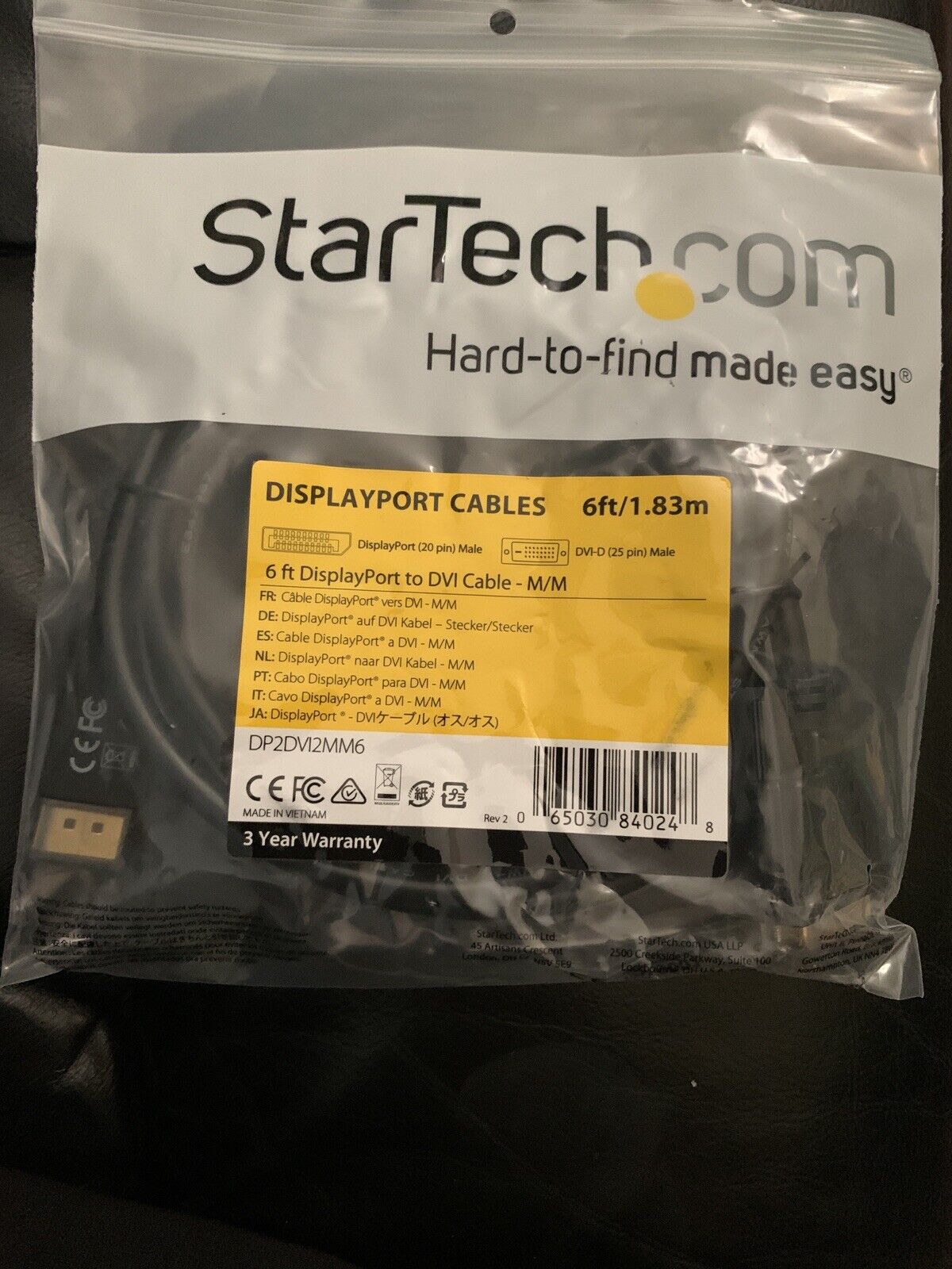 StarTech 6ft DisplayPort to DVI Cable - M/M (DP2DVI2MM6)