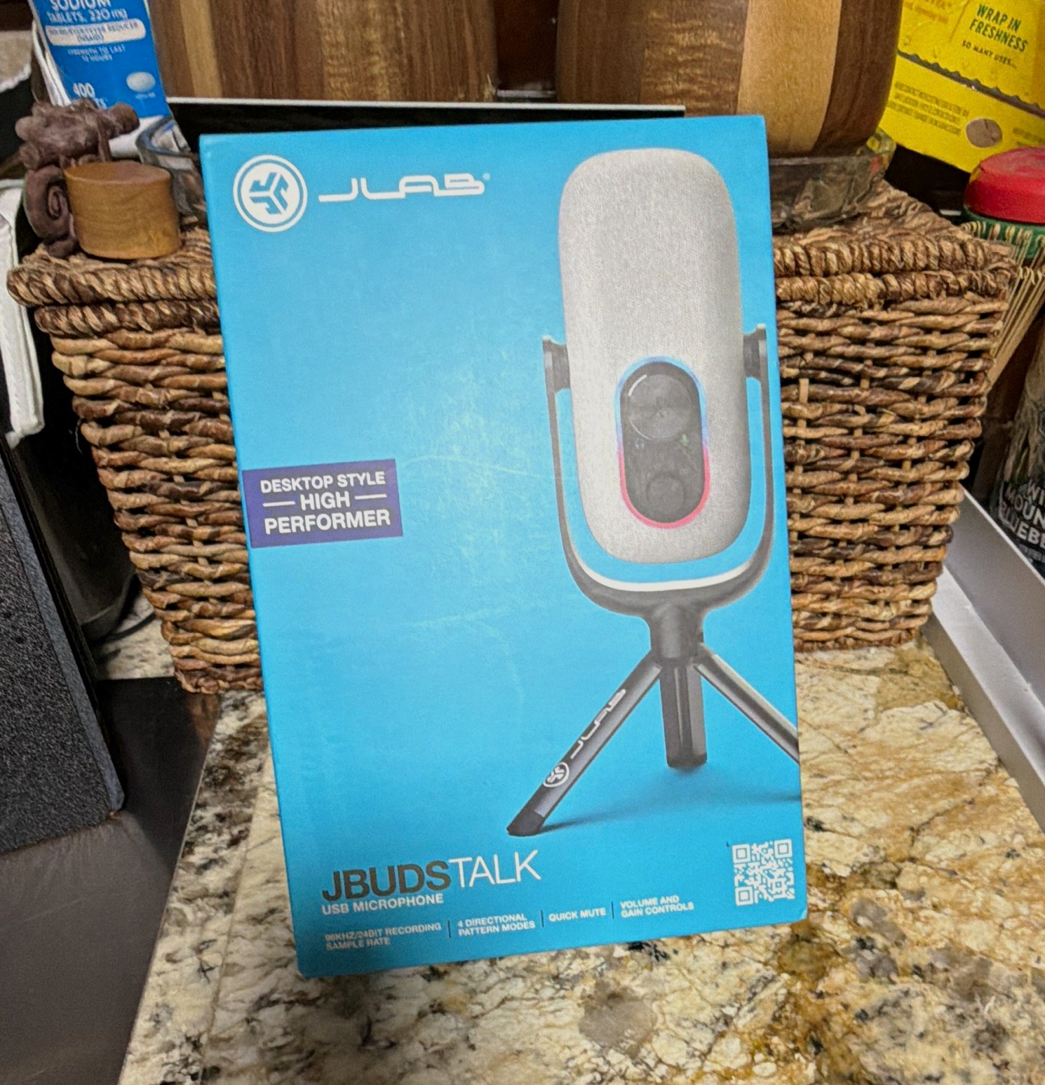 JLab JBuds Talk USB-C Cardioid Desktop Mic Mute/Gain/Vol 3.5mm White Tripod