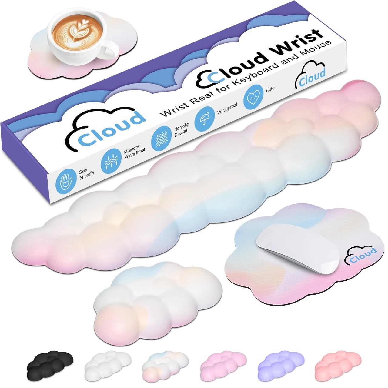 4 in 1 Ergonomic Leather Cloud Wrist Rest Keyboard and Pad & Coaster