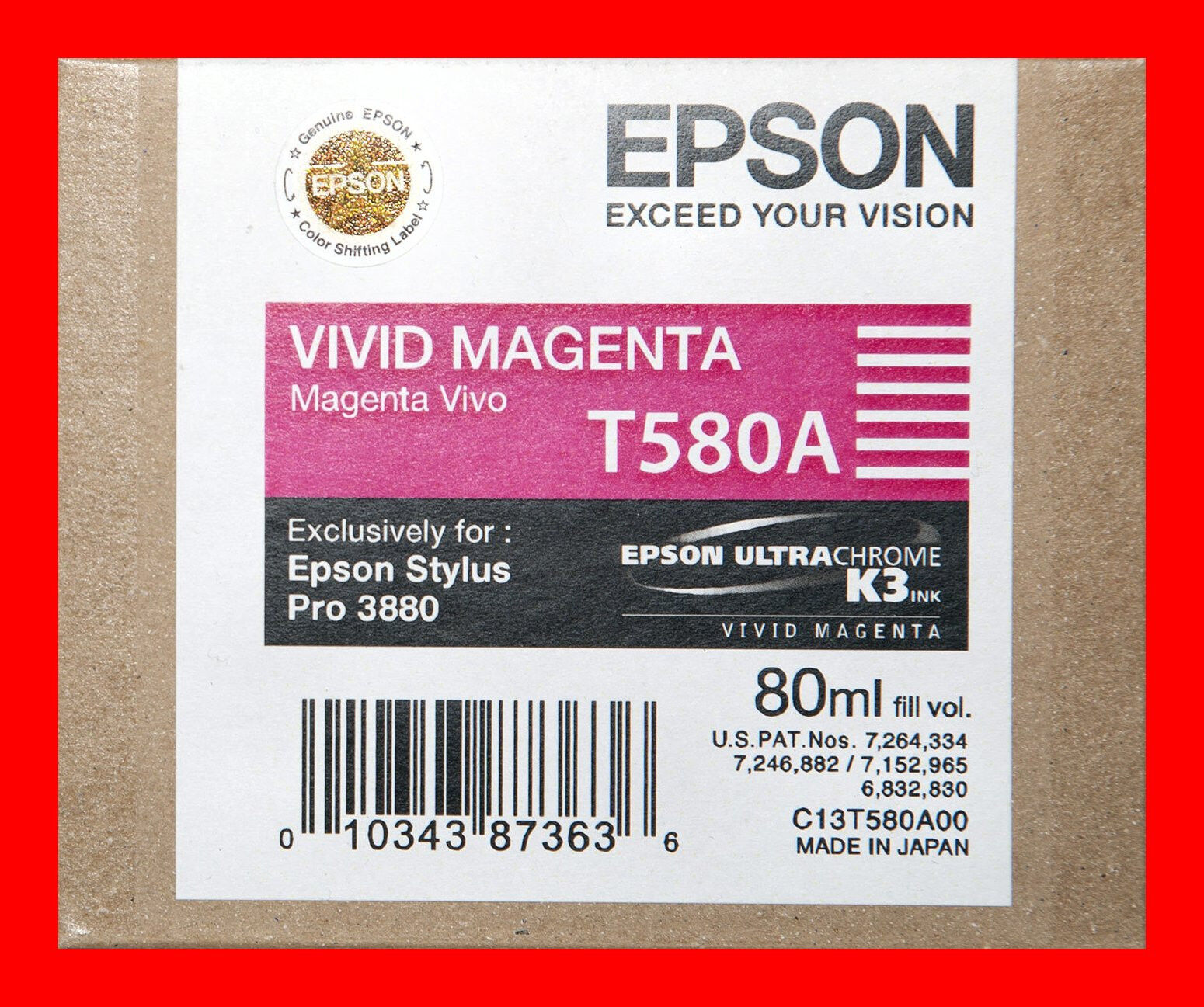 Label Damage 03-2016 NIB Genuine Epson T580A vivid magenta printer ink Pro 3880