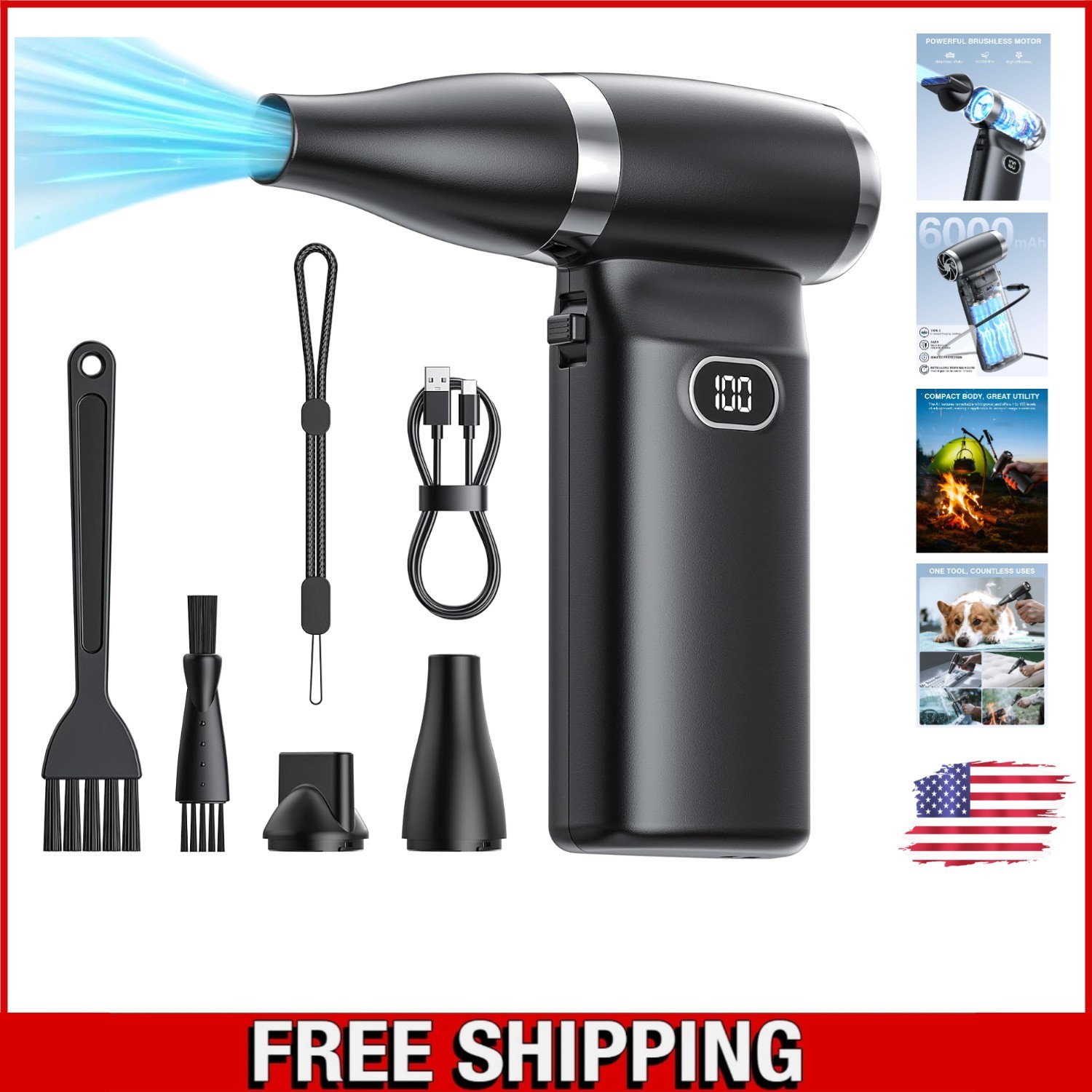 High-Speed Electric Air Duster with 6000mAh Battery for Versatile Cleaning