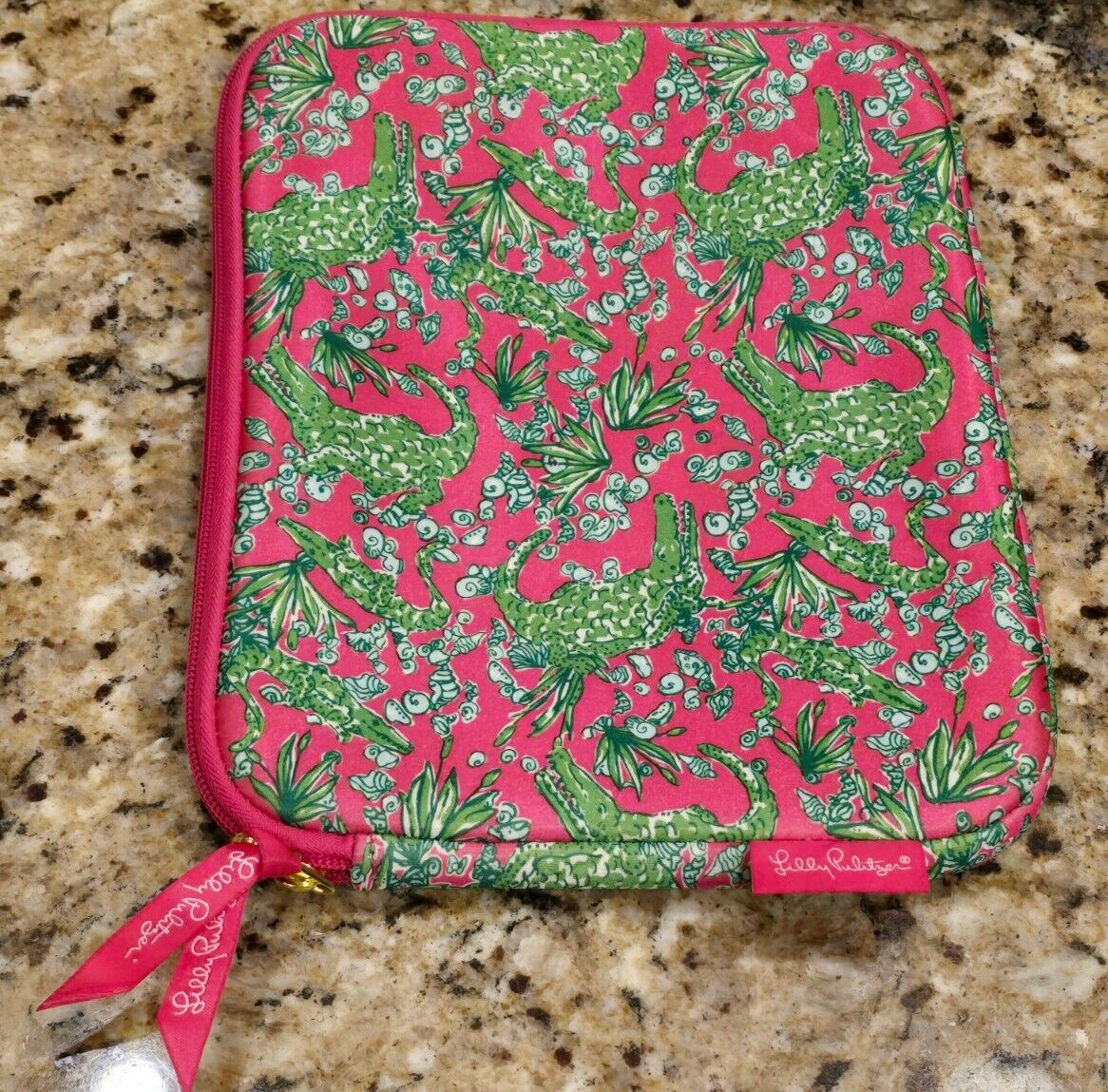 Lilly Pulitzer iPad Tablet Soft Case Pouch Zipper Alligator Shells Hot Pink 10x8
