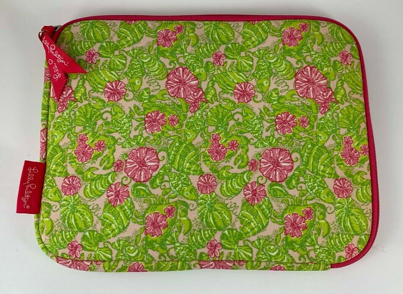 Lilly Pulitzer Chum Bucket Neoprene Ipad Tablet Sleeve Case Green Pink Fish 