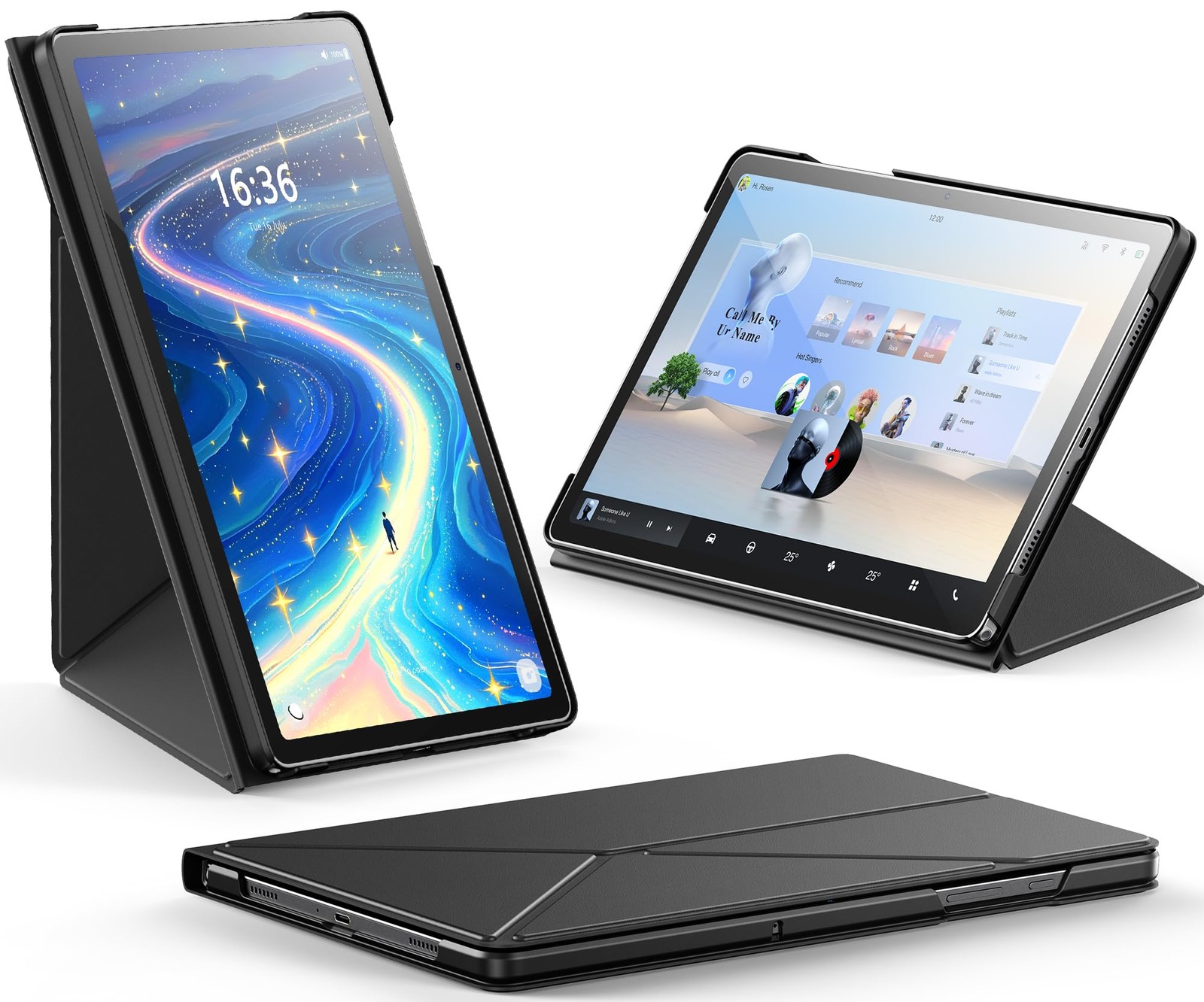 TPU Case for Galaxy Tab A11+ A9+ 11" Vertical Horizontal Magnetic Stand Black
