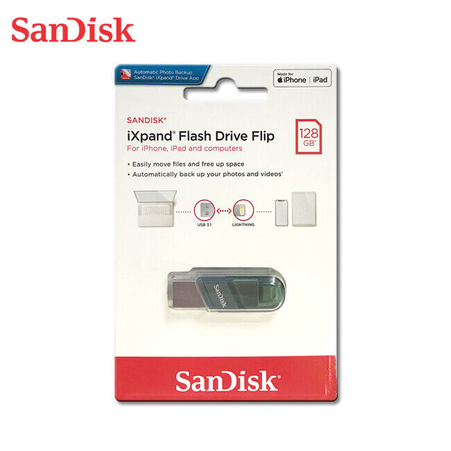 SanDisk 128GB 256GB iXpand Flash Drive Flip USB 3.1 Lightning USB SDIX90N +TK
