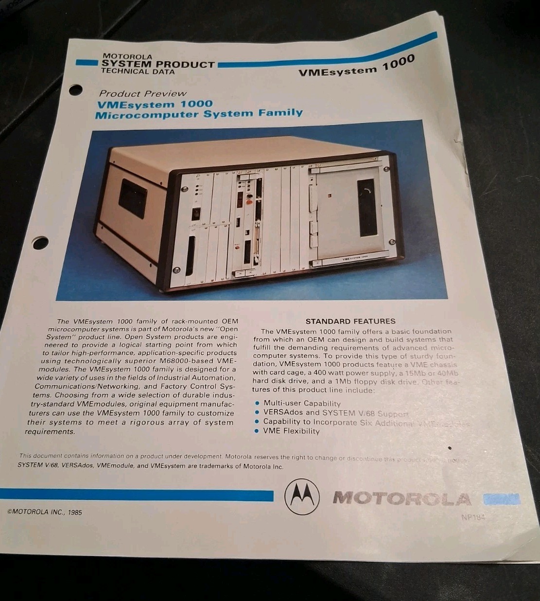 VINTAGE 1985 MOTOROLA RARE BROCHURE VME SYSTEMS 1000 MICRO SYSTEM FAMILY 