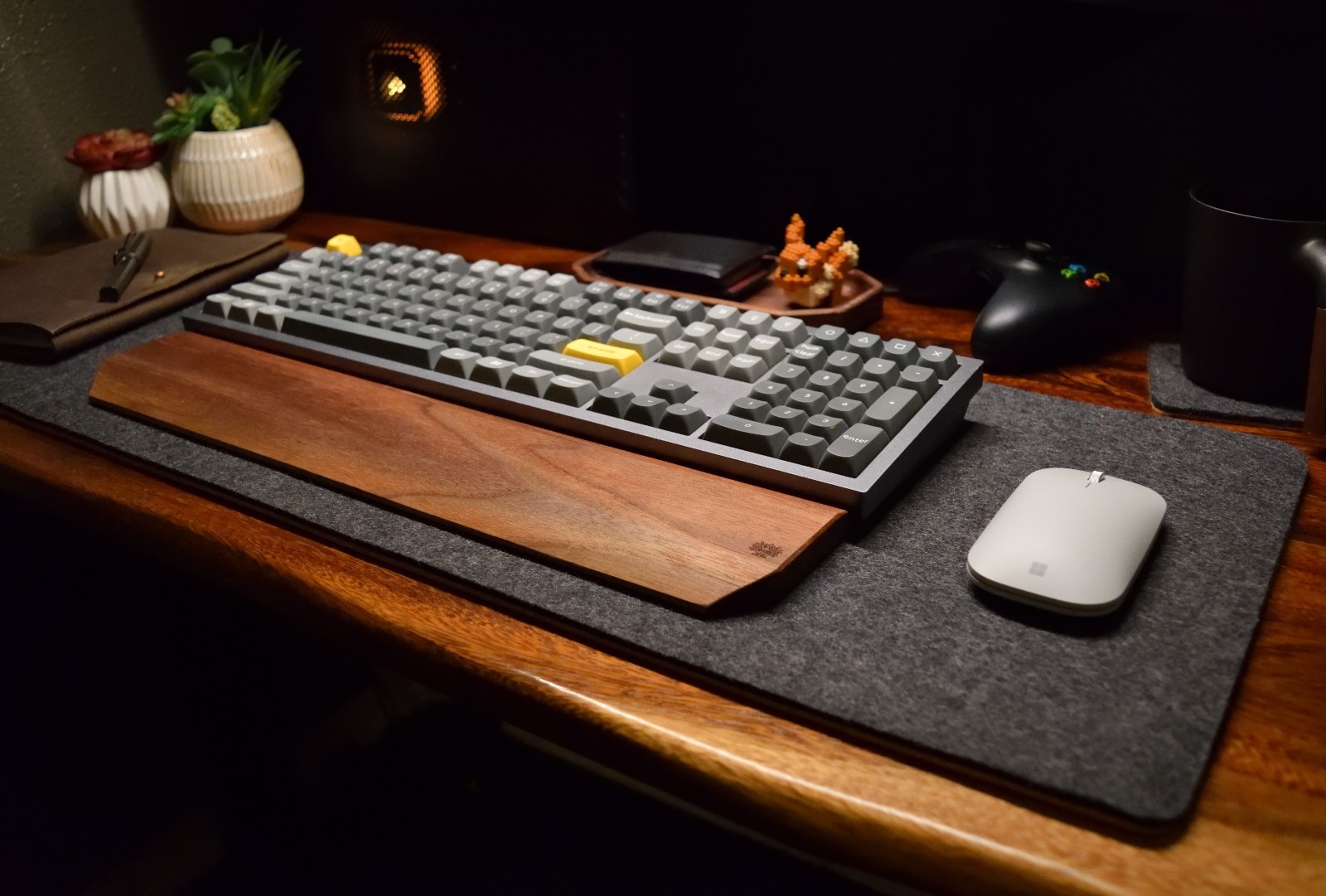 Wool Black Felt Desk Pad | Handmade Thick Natural Cork Base for Office & Gaming