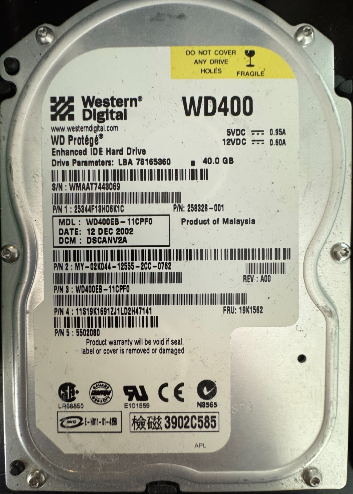 Western Digital WD400 Protege EIDE 3.5" HDD
