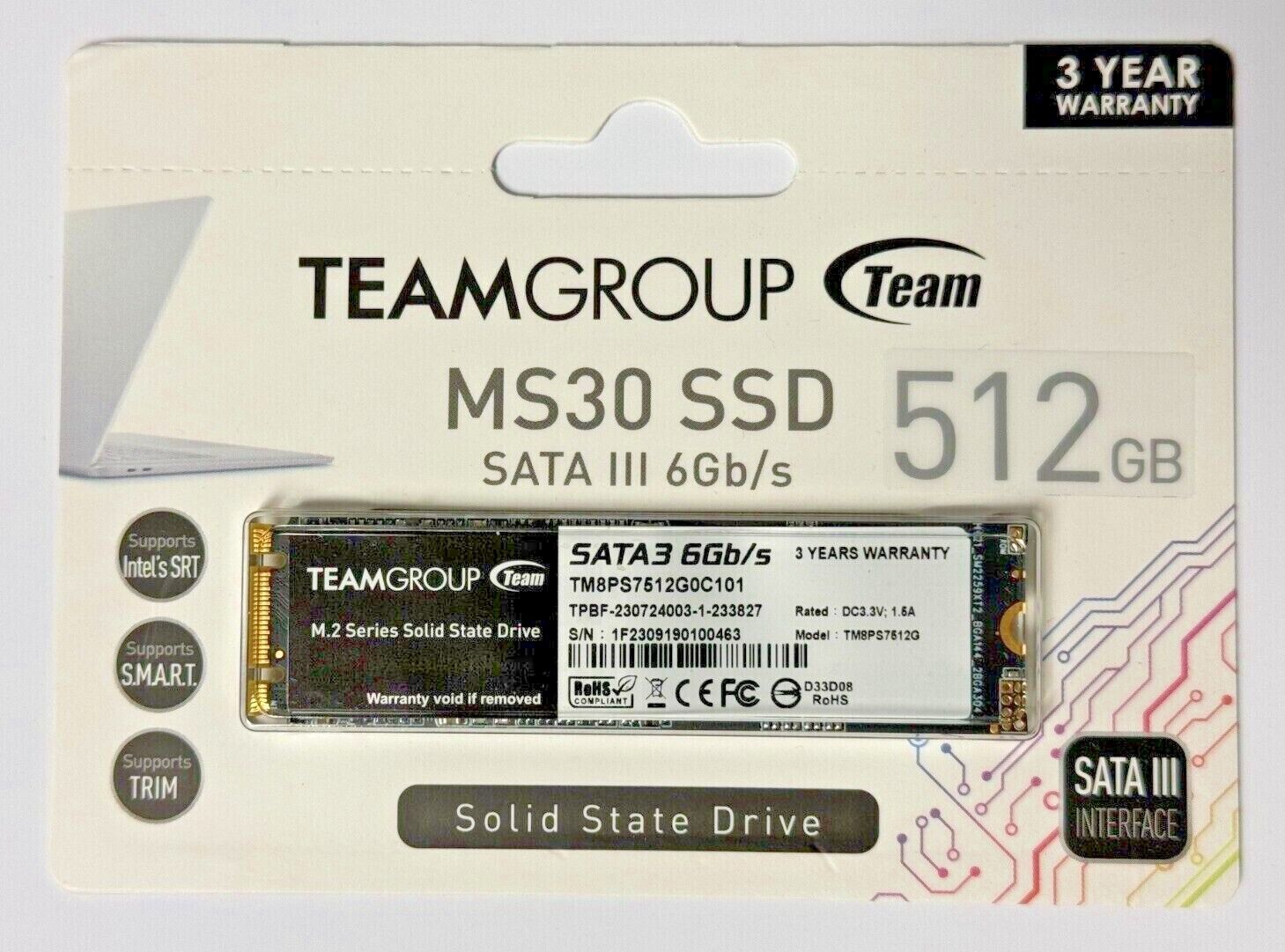 TEAMGROUP MS30 512GB & 1TB SSD w/ SLC Cache 3D NAND TLC M.2 2280 SATA3 6Gb/s