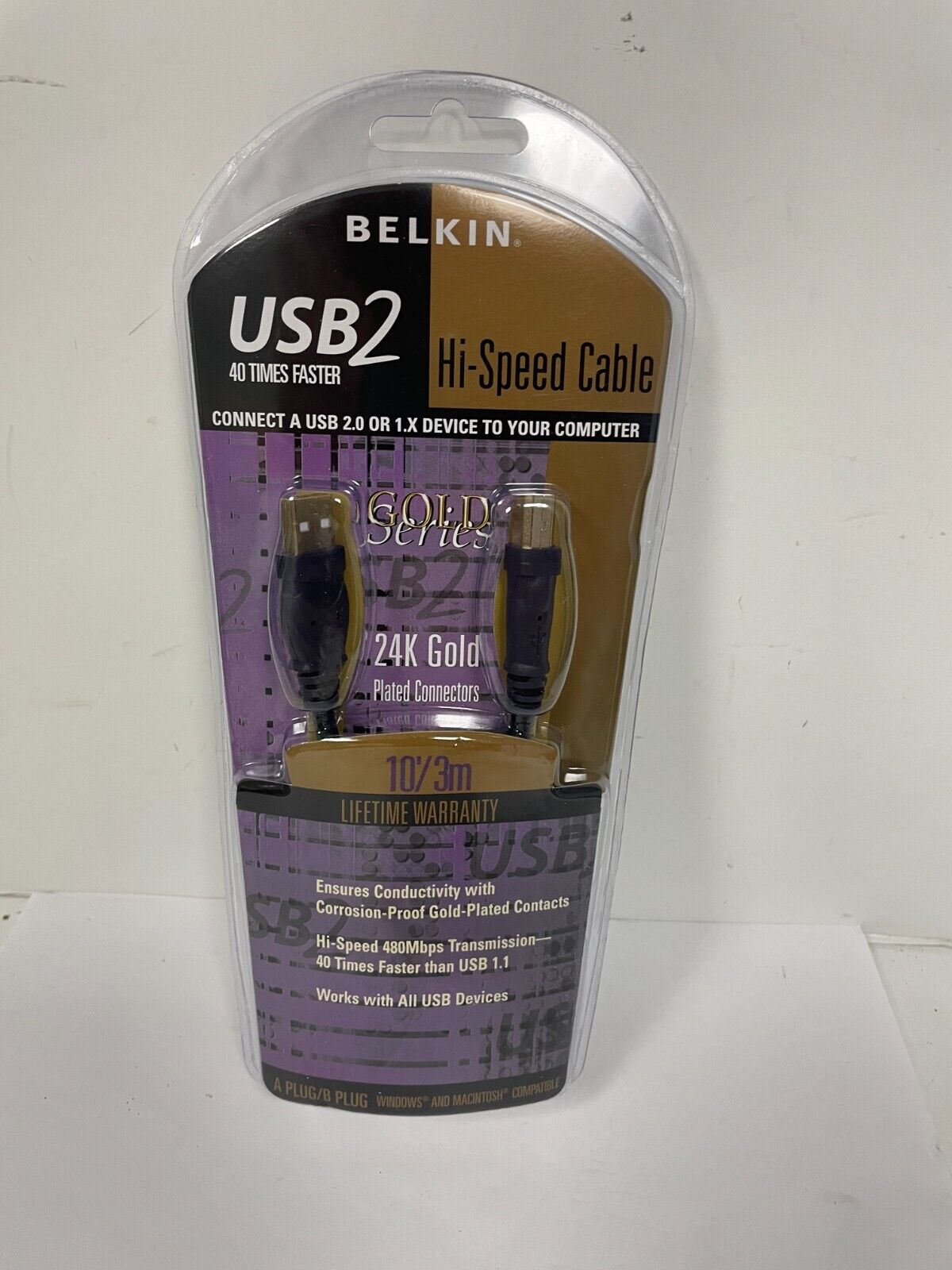 Belkin USB2 Hi-Speed Cable Gold Plated 24k Gold Series New NIB 10.3m Long