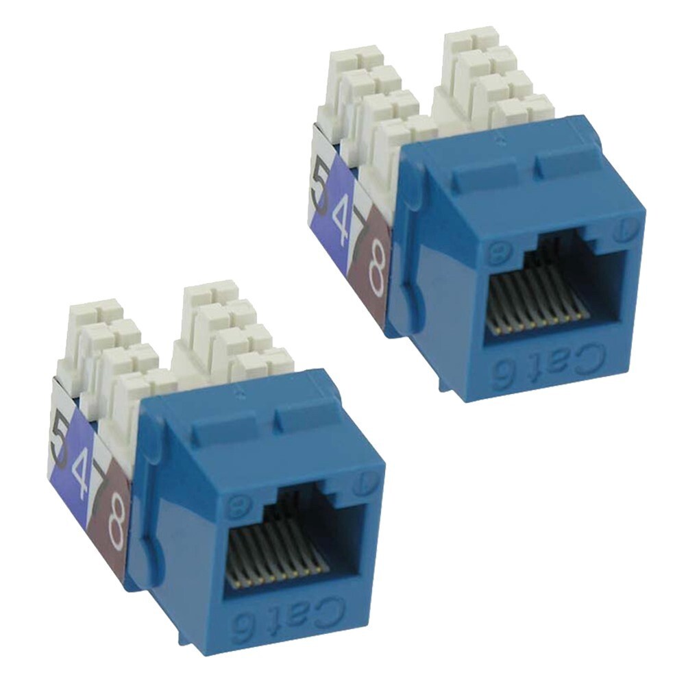 2x Cat6 RJ45 Network LAN Ethernet Keystone Jack 110 Punch Down Snap-In 8P8C Blue