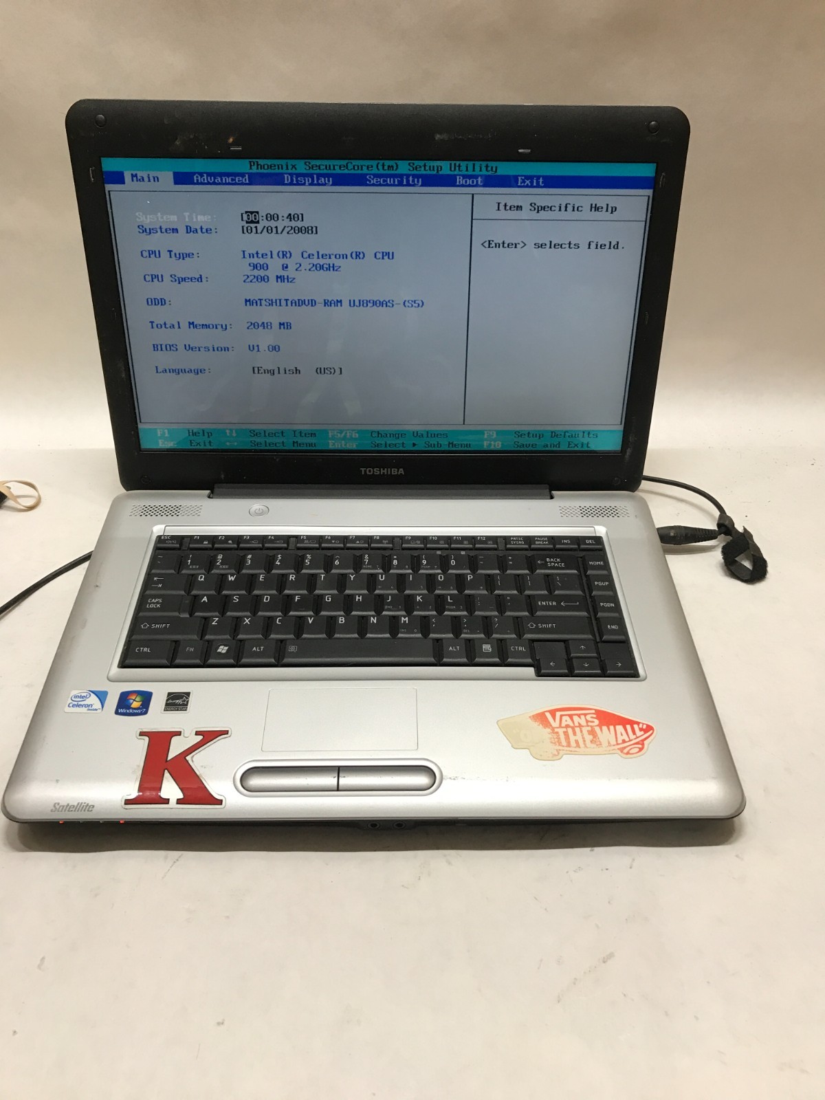Toshiba Satellite L455-S5975 15" Celeron 2GB RAM NO HDD/OS Boots To BIOS - DW