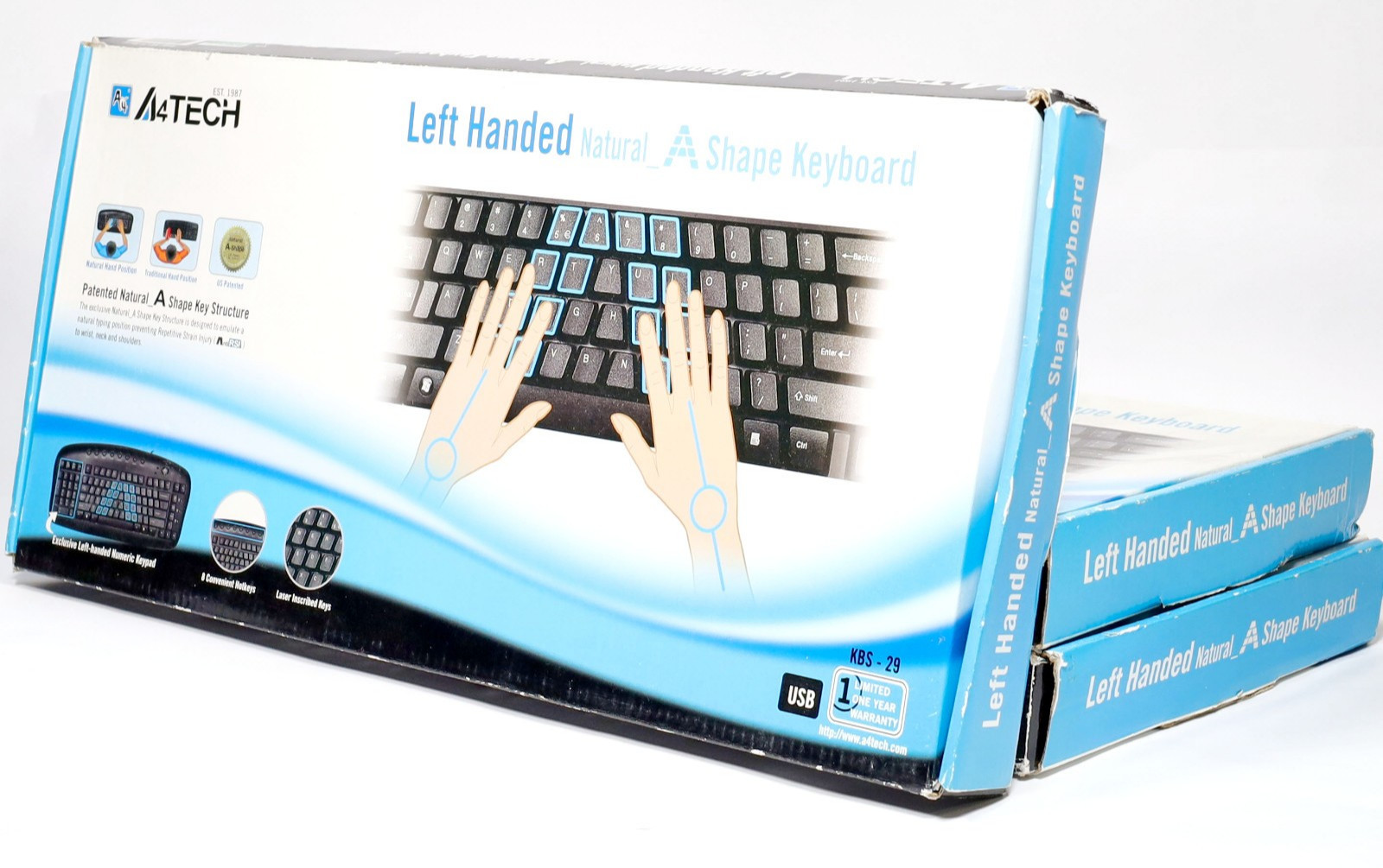 (Lot of 3) A4Tech KBS-29 Left-Handed Natural A Shape Keyboard