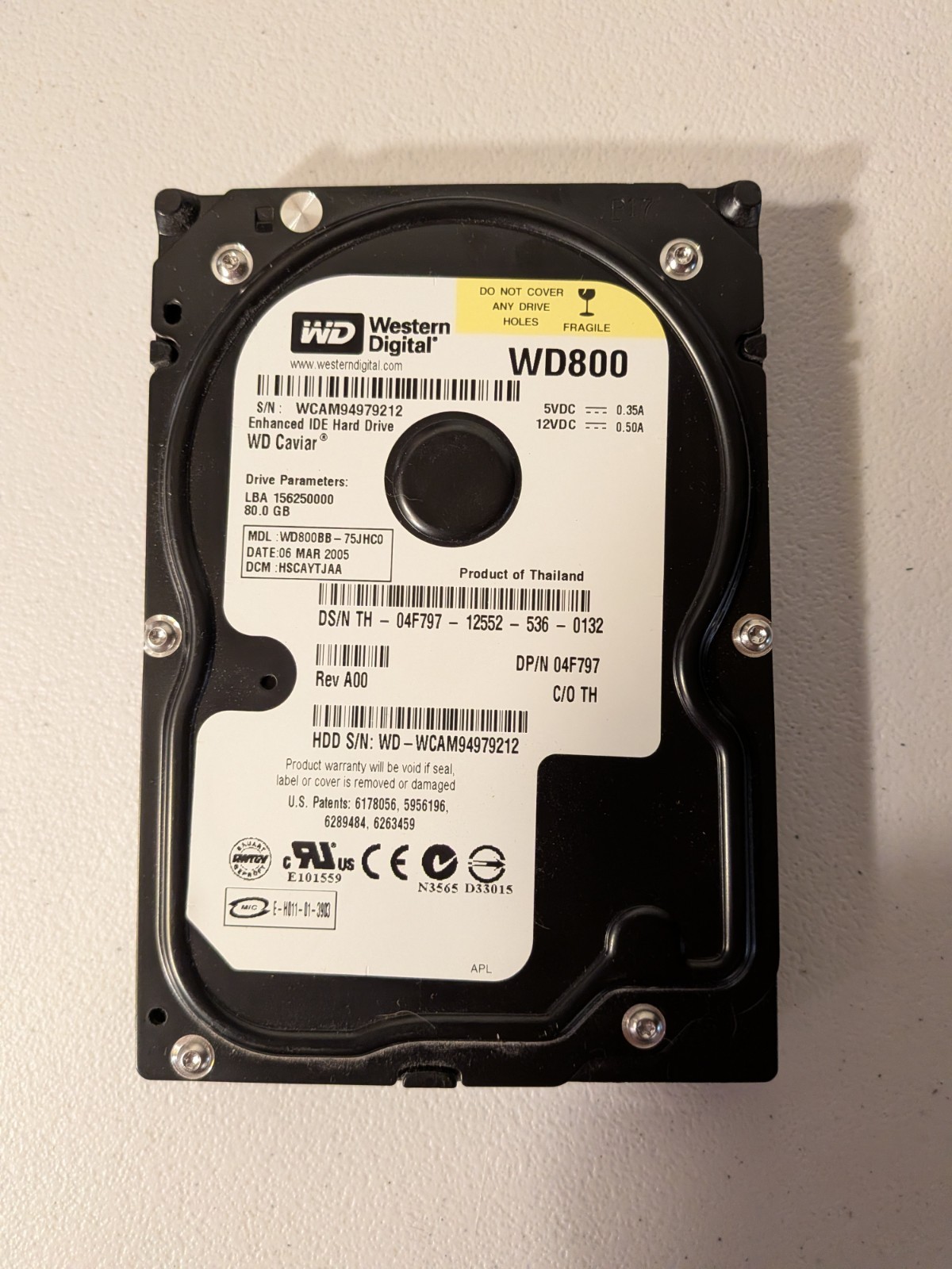 IBM 80GB, 7200RPM, SATA, Western Digital WD800BB-75JHC0