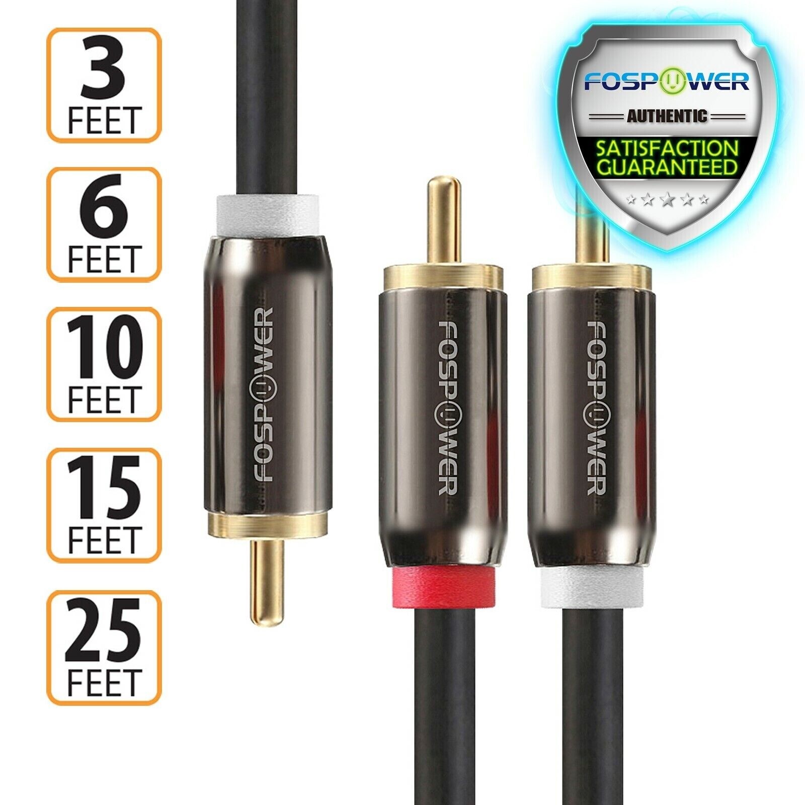 3 6 10 15 25 FT Dual Layer 2 to 1 RCA Male Splitter Stereo Sub Audio Y Cable