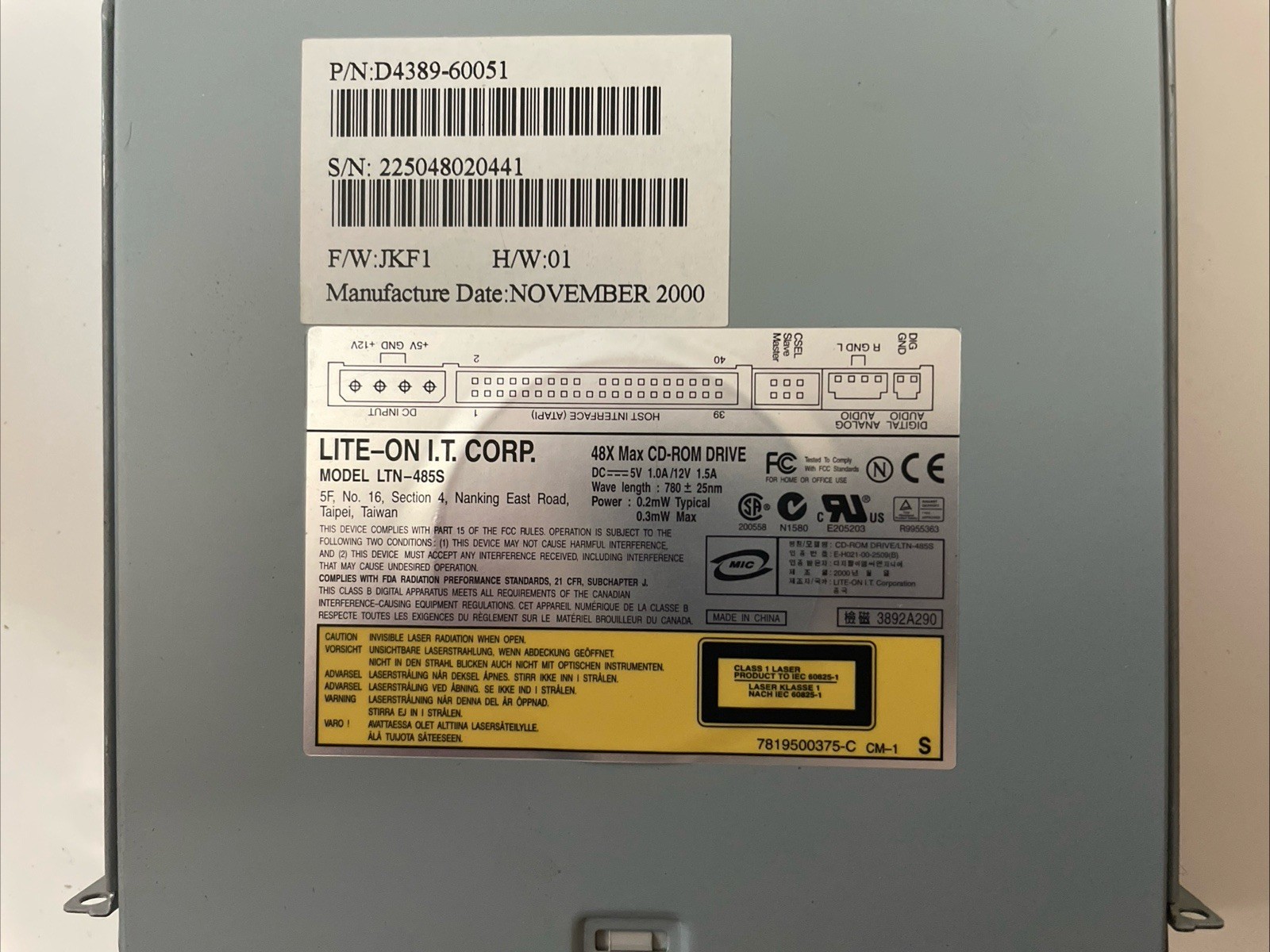 Lite-On LTN-485S Internal IDE CD-ROM Drive – Vintage – Used / Untested – As-Is