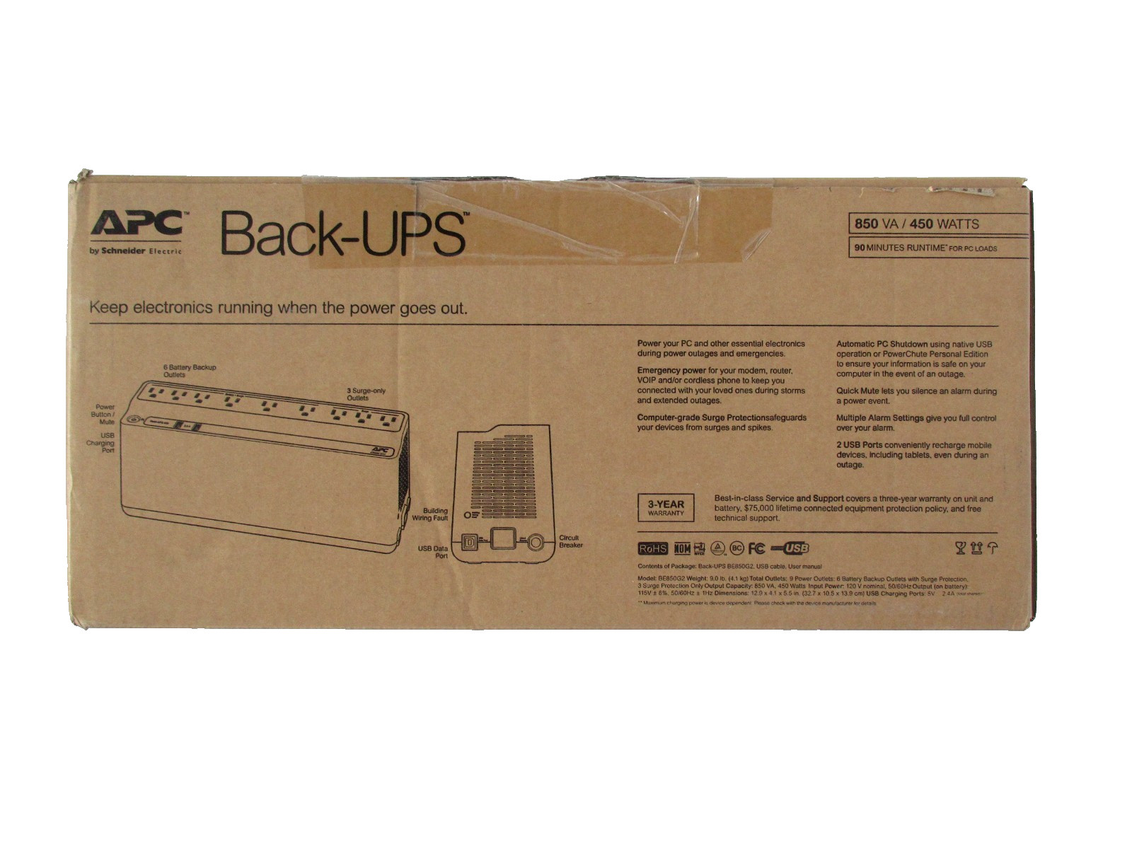 APC Back-Ups 850VA 450 Watts Tower Compact UPS BE850G2 NIB New Factory Sealed