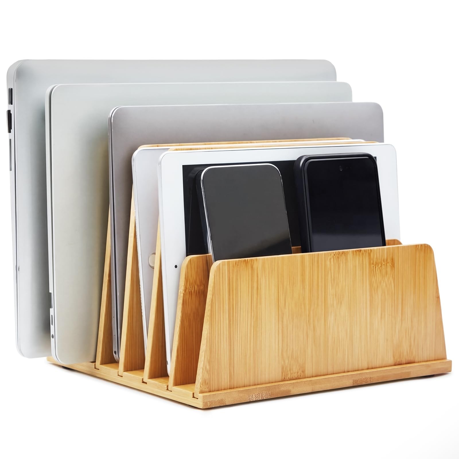 Multi Device Organizer, 6 Slots Vertical Laptop Storage Rack, Computer Chargi