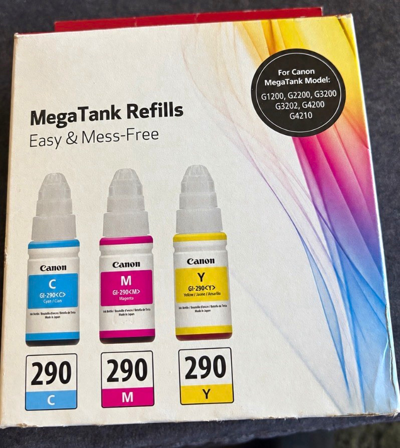 Canon MegaTank GI-290C/M/Y Ink Refill Bottles Cyan/Magenta/Yellow G1200+