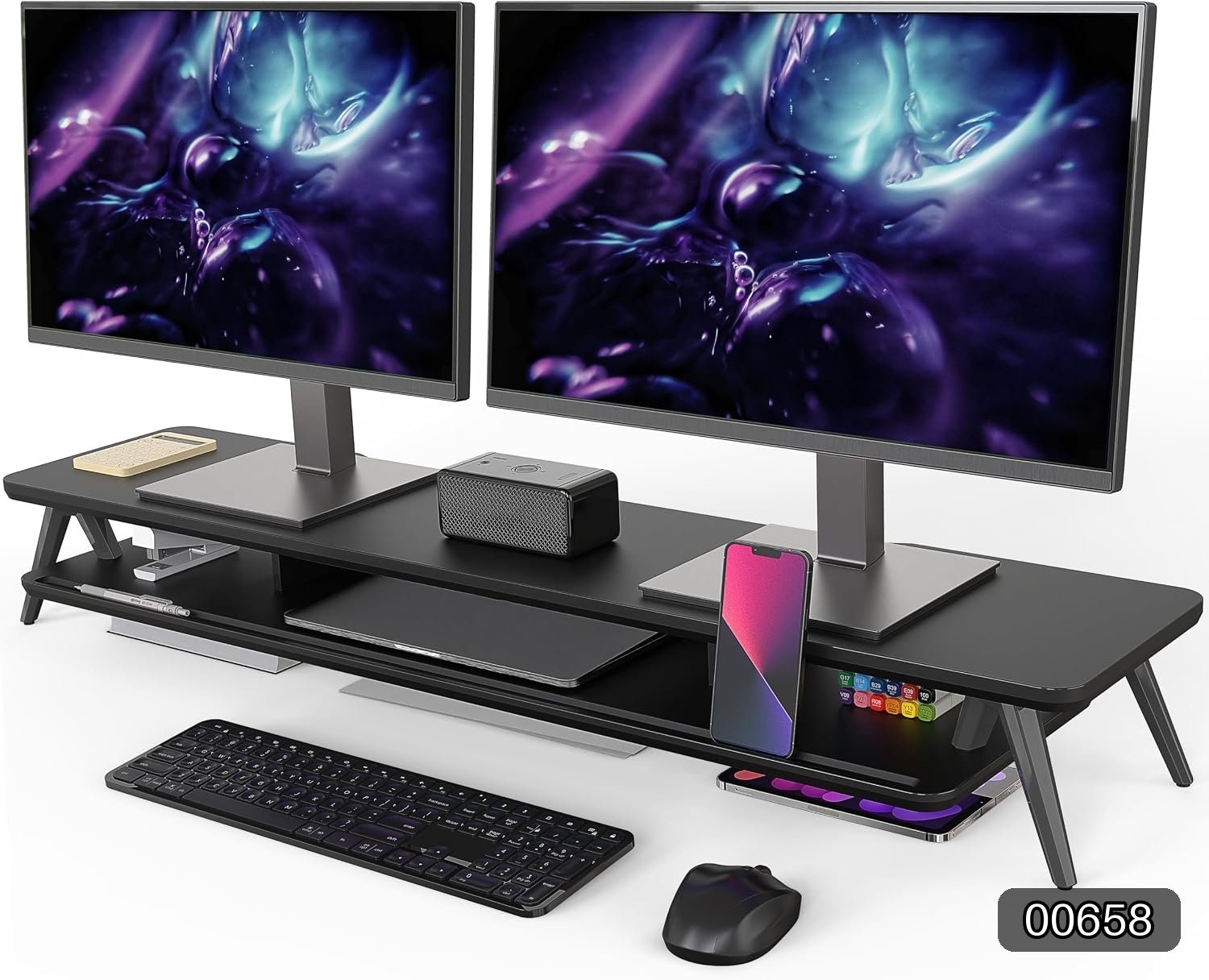 Dual Monitor Stand Riser Fenge Wooden Desk Shelf 2-Tier Storage #R019