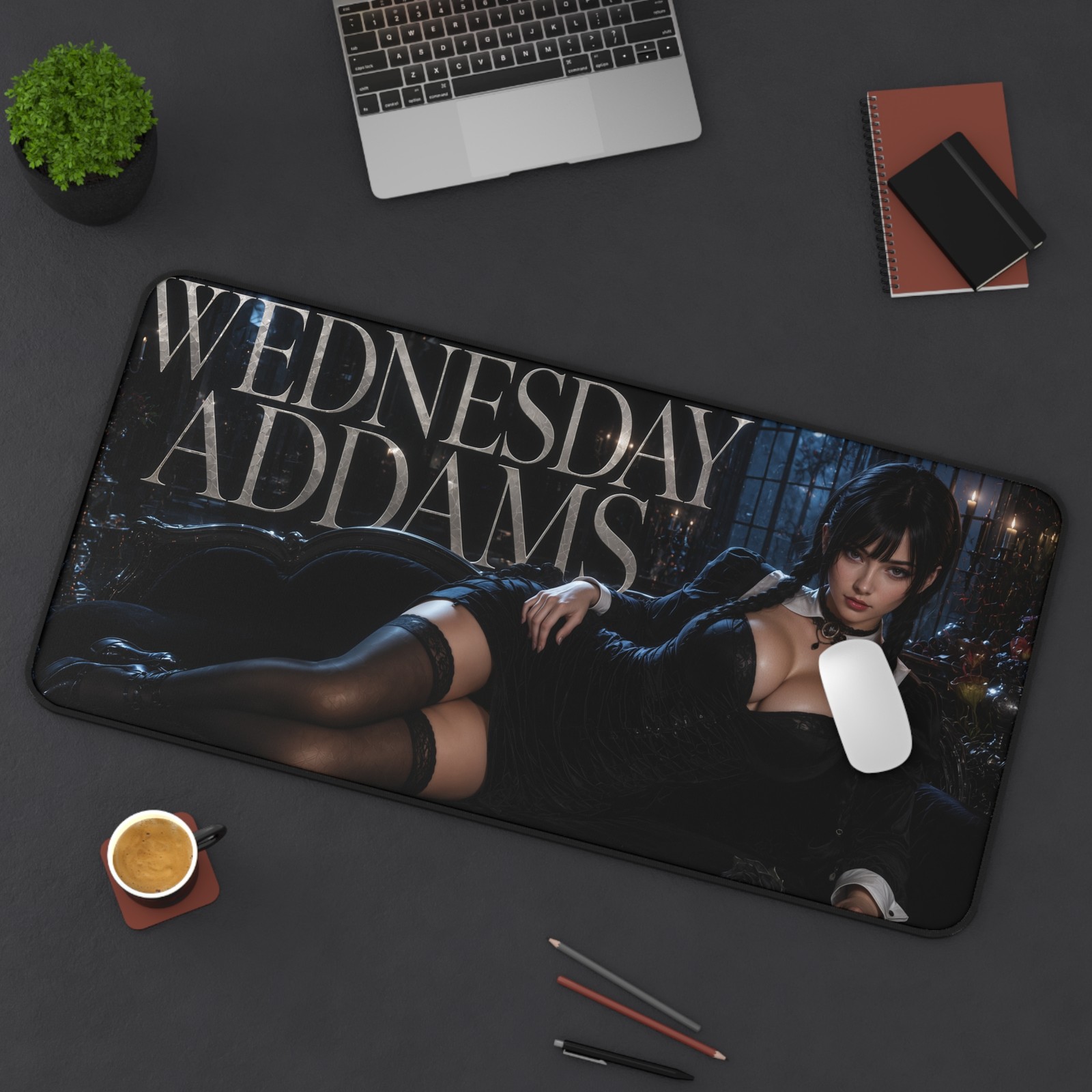 Wednesday Addams Mouse Pad, Gothic XXL Gaming Desk Mat, Dark Desk Pad
