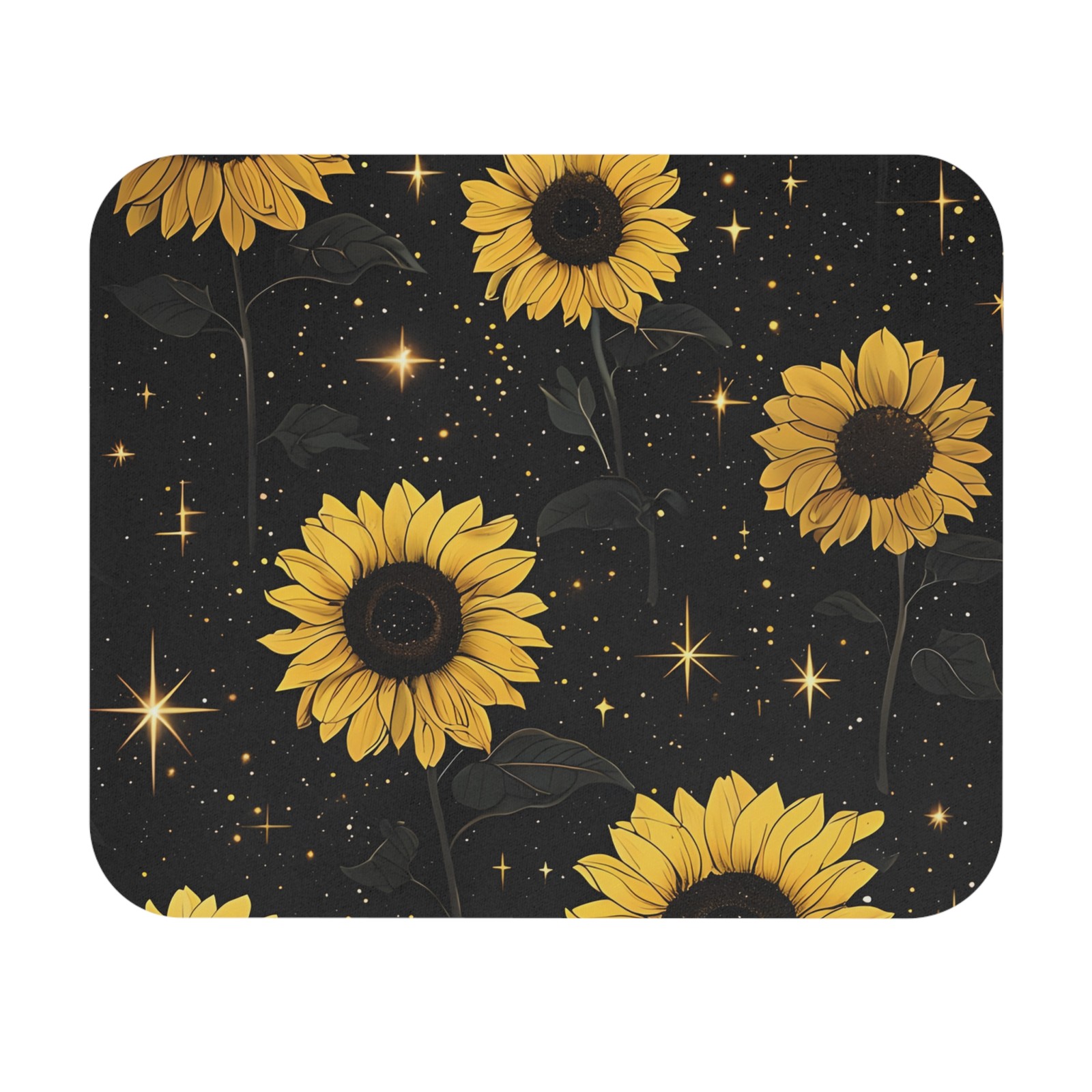 Sunflower Night Sky Mouse Pad | Yellow Flowers on Black Background