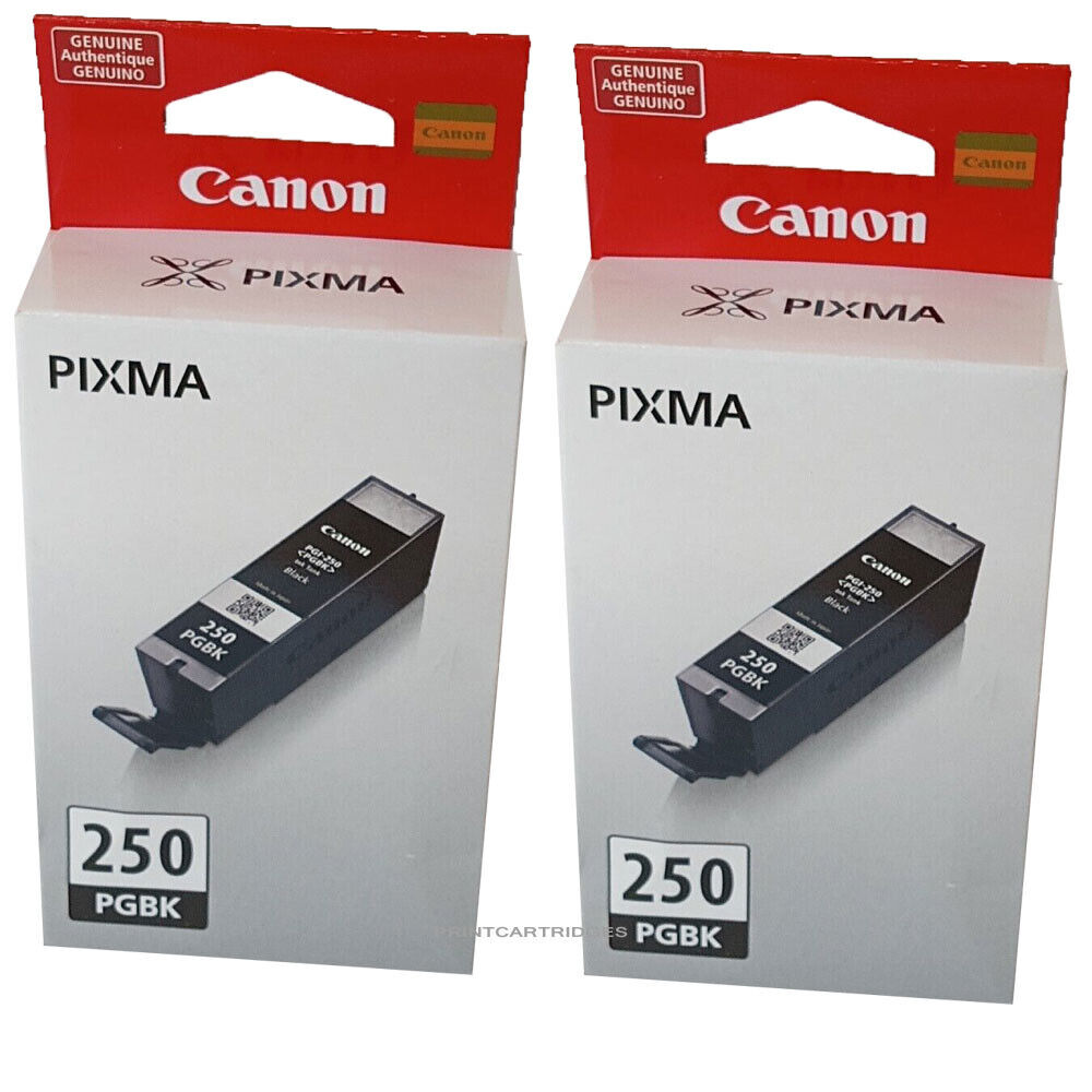 2psc Genuine Canon PIXMA PGI-250 (PGBK) Black Ink Cartidges Setup No Box