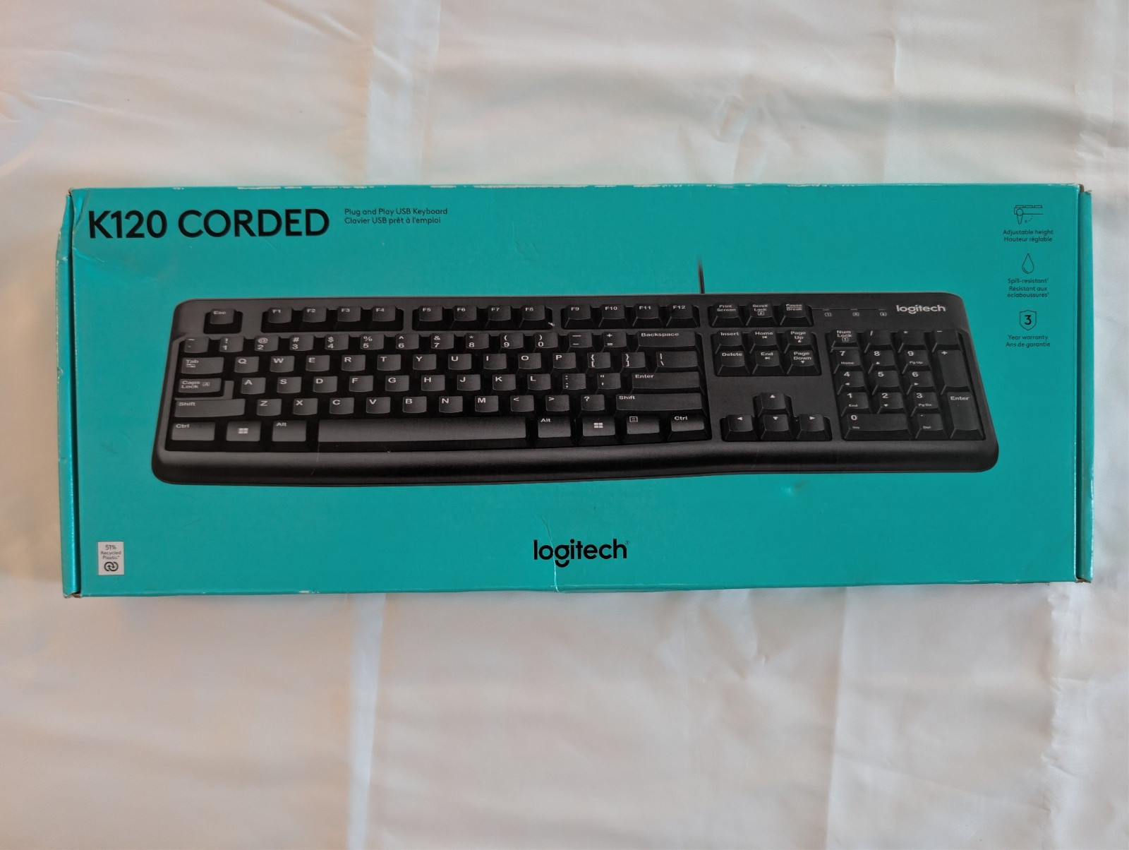 Logitech K120 Wired USB Keyboard Full Size Quiet Keys Plug & Play New Sealed