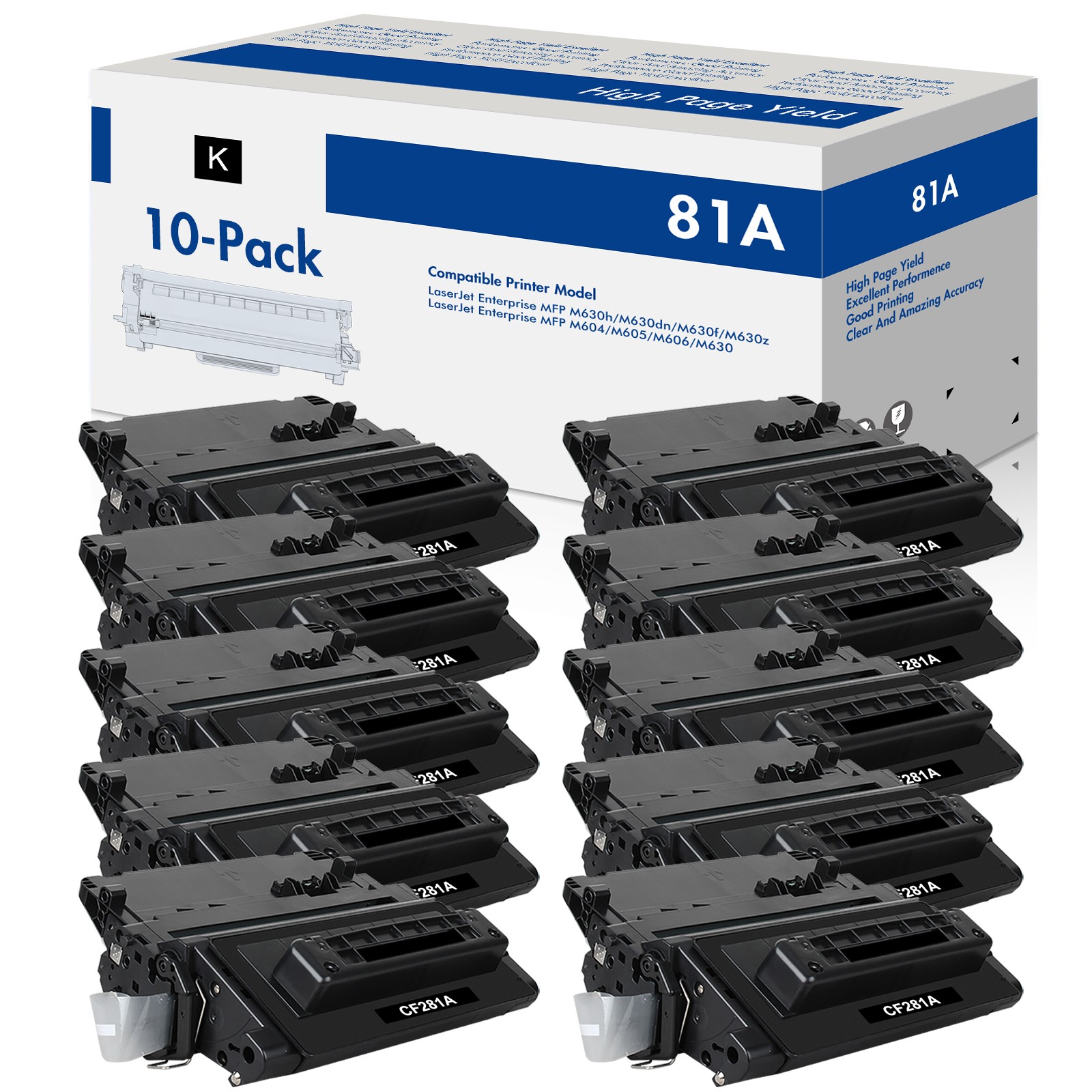10 PACK Compatible with HP CF281A 81A Toner LaserJet MFP M630 M630dn M606