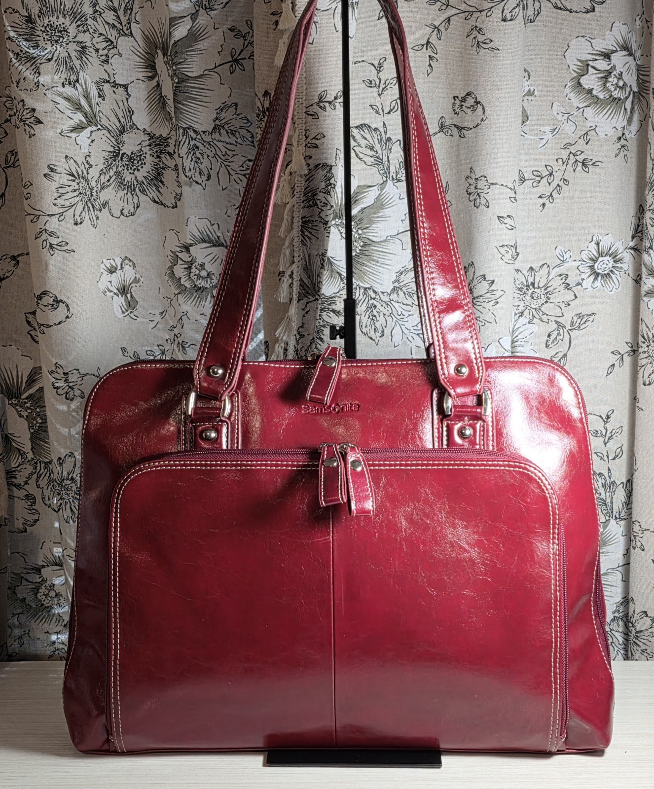VINTAGE SAMSONITE RED VEGAN LEATHER LAPTOP WORK TOTE BAG