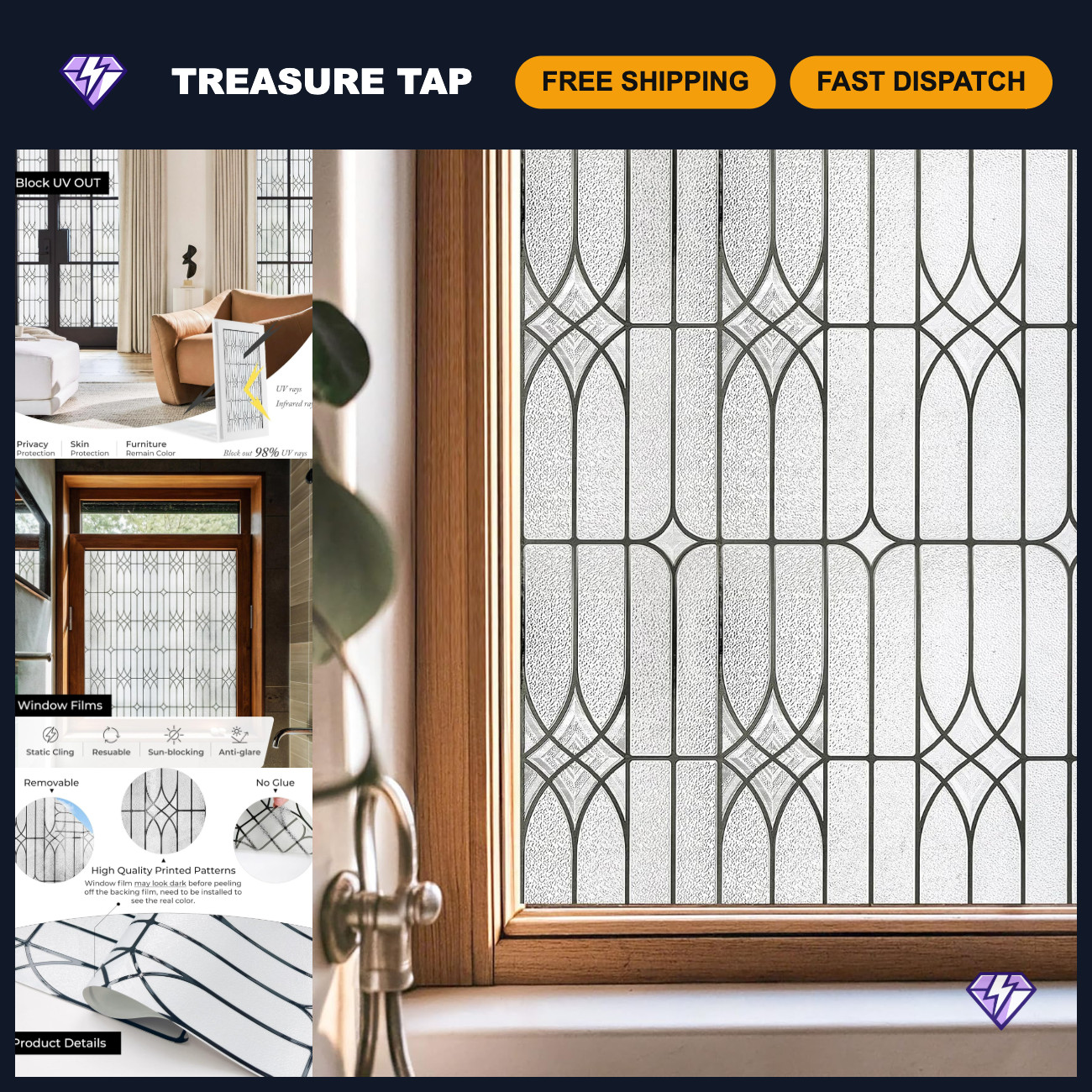 Decorative Window Privacy Film - Static Cling Glass Cover, 29.5" x 78.7